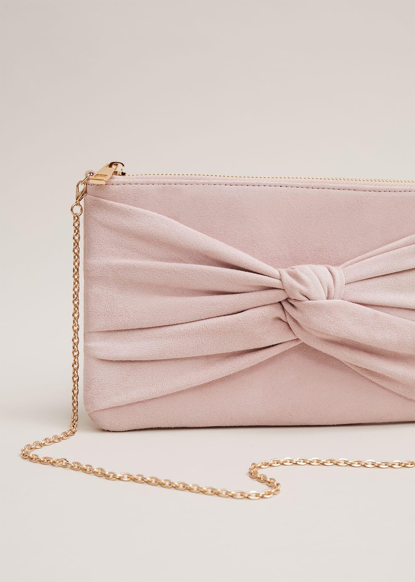 Suede Twist Front Clutch Bag