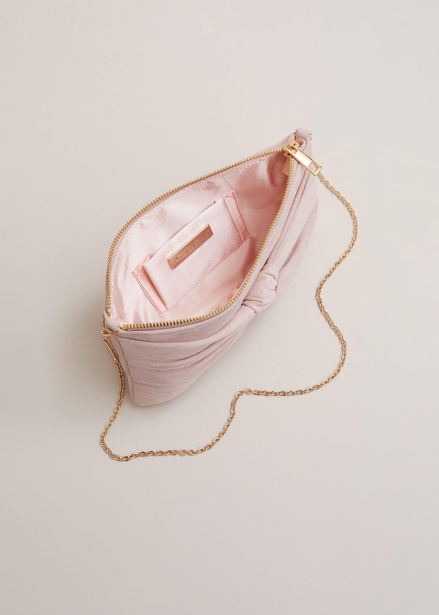 Suede Twist Front Clutch Bag