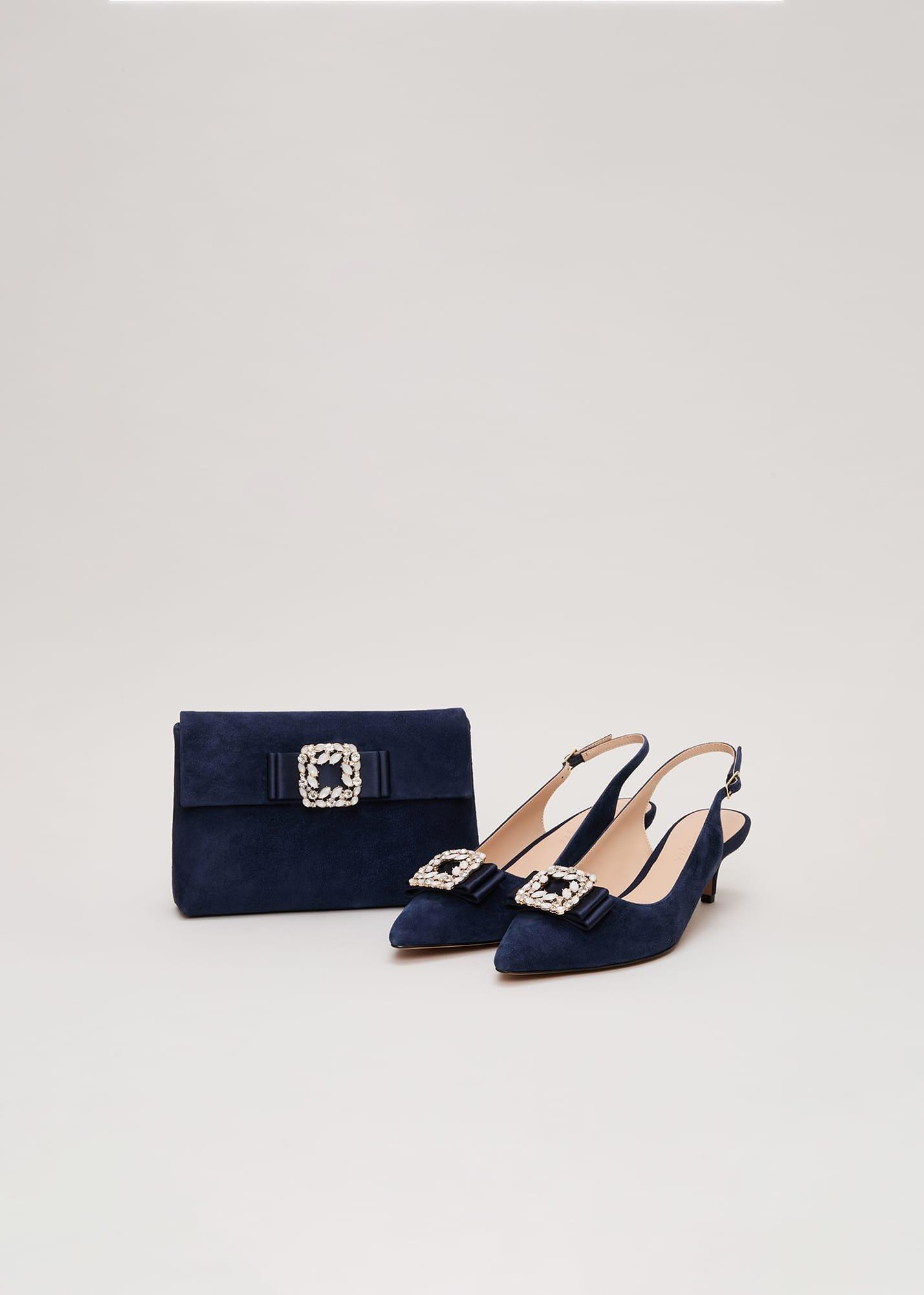 Suede Embellished Trim Clutch Bag