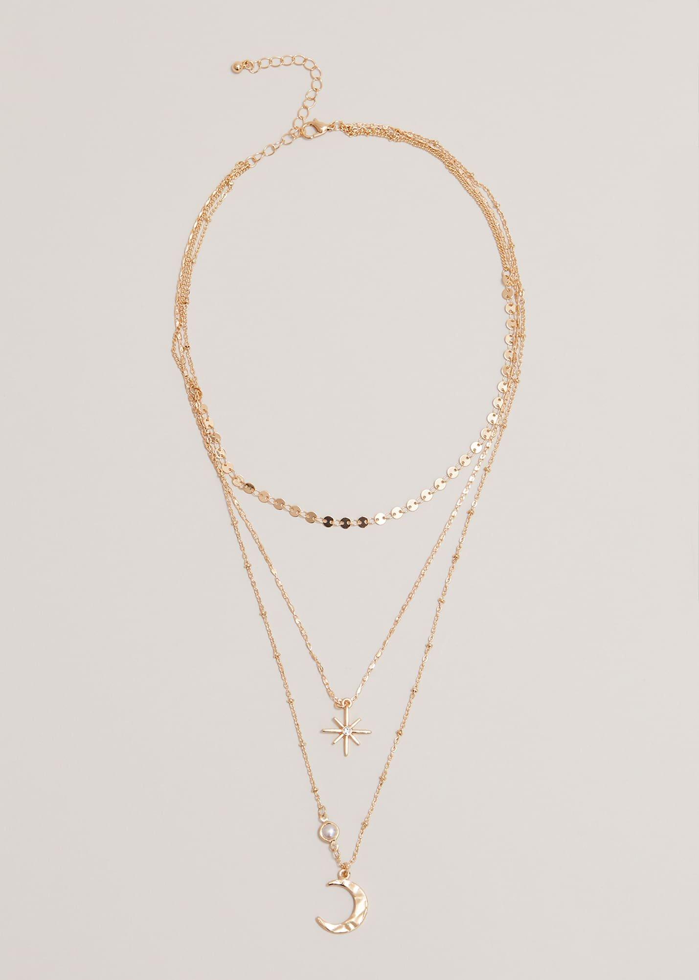 Moon And Star Layered Necklace