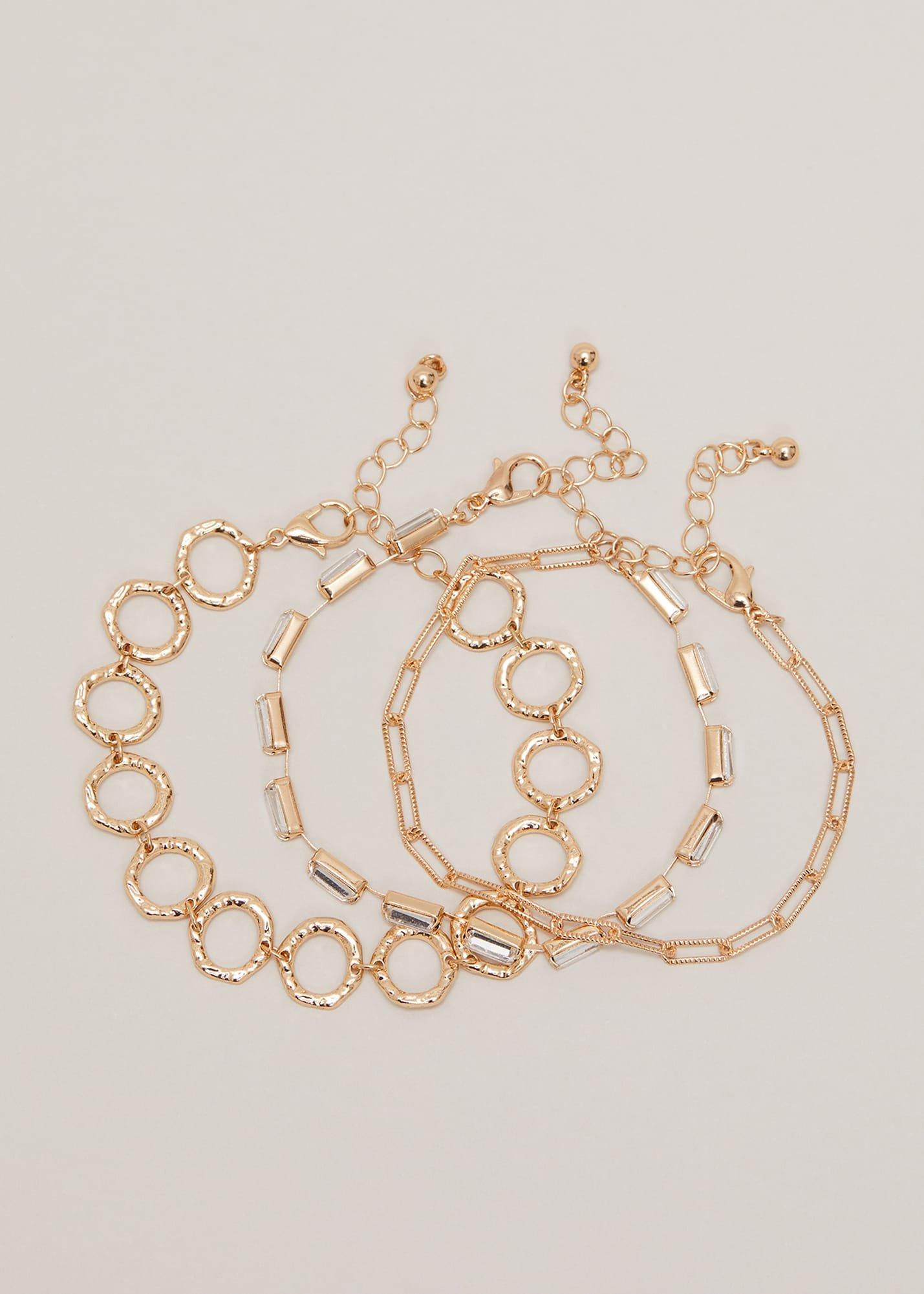 Circle Chain And Crystal Bracelet Set