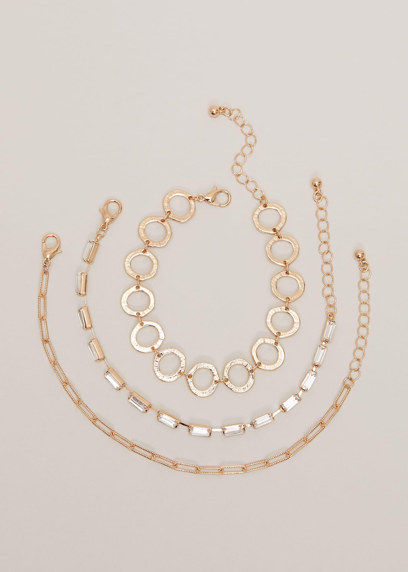 Circle Chain And Crystal Bracelet Set