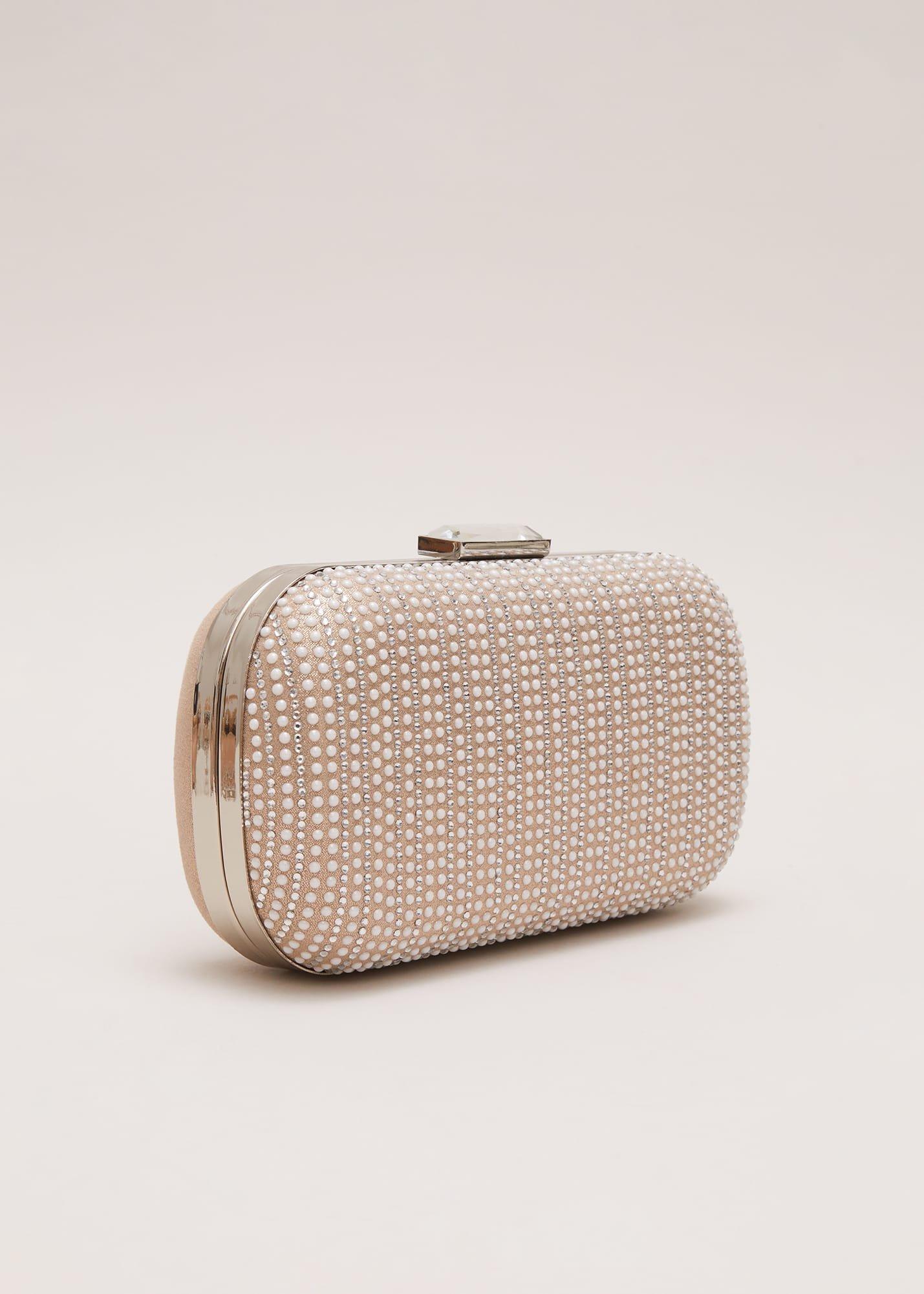 Pearl Embellished Box Clutch