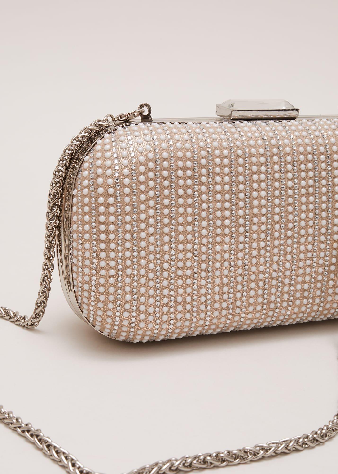 Pearl Embellished Box Clutch