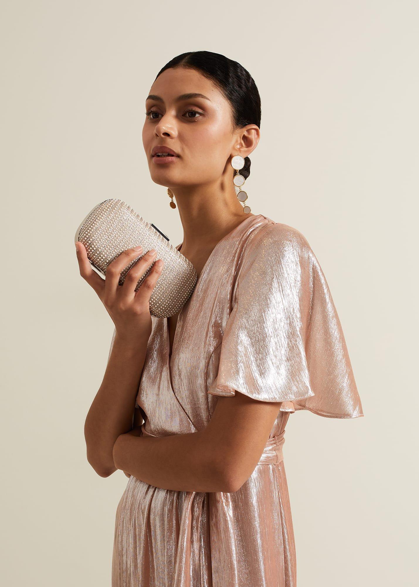Pearl Embellished Box Clutch