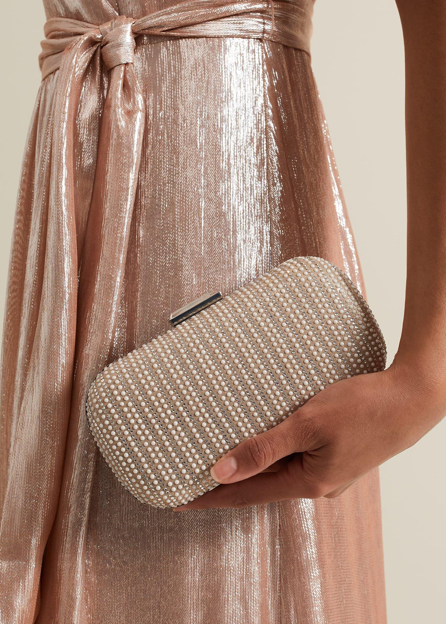 Pearl Embellished Box Clutch