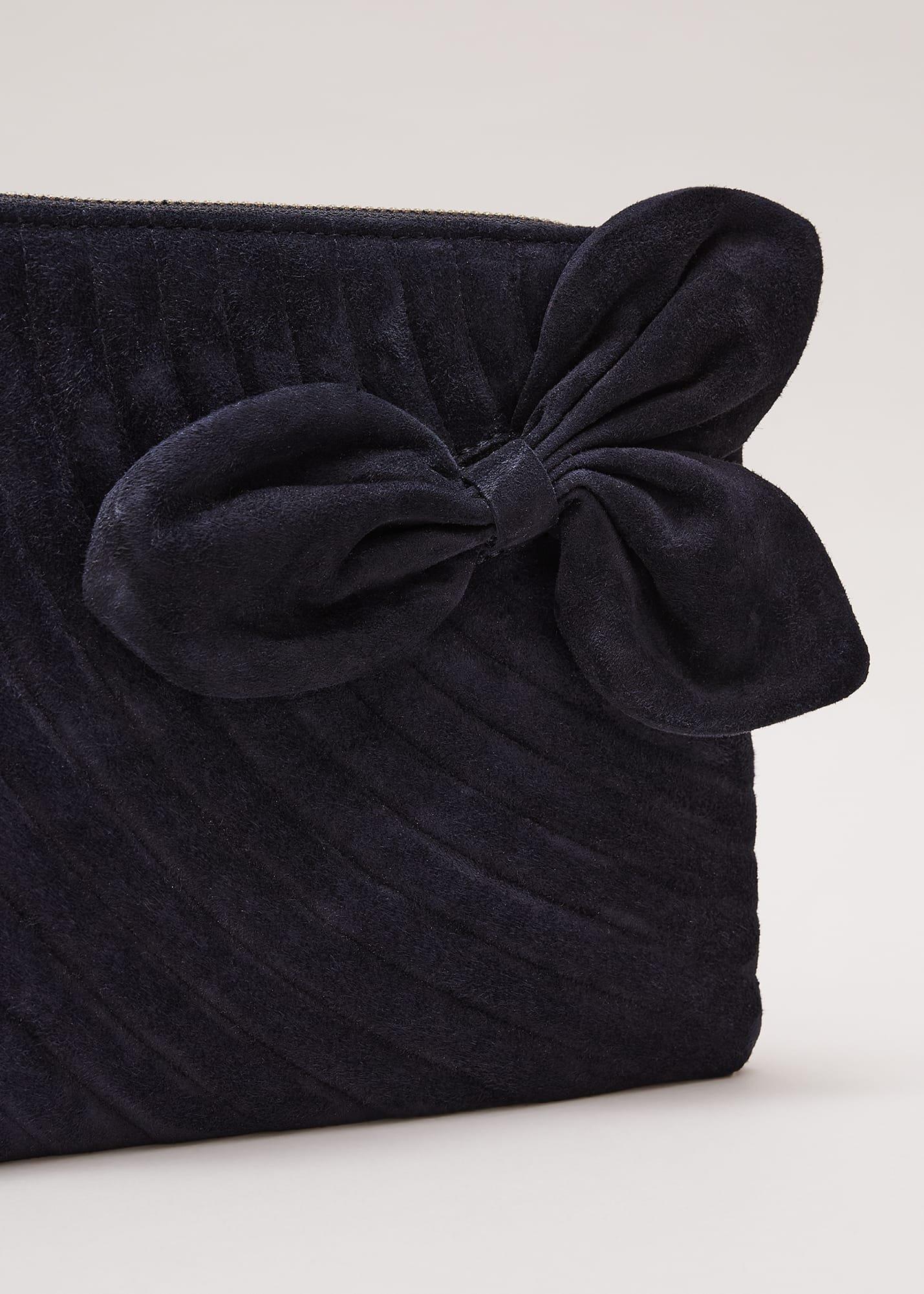 Suede Structured Bow Clutch Bag