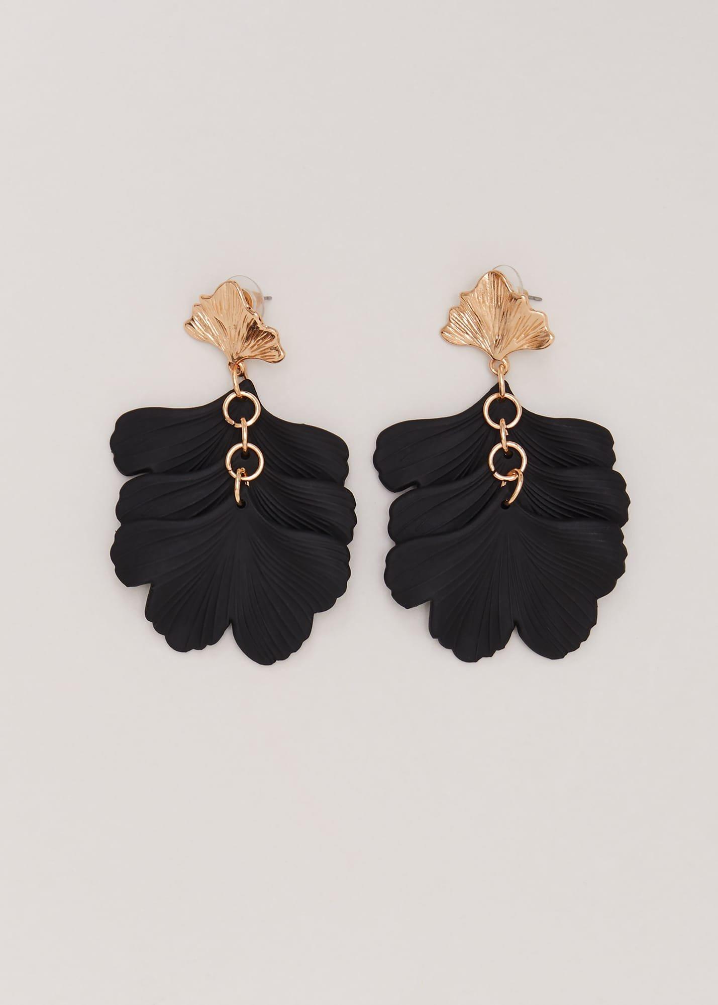 Black Statement Shell Drop Earrings
