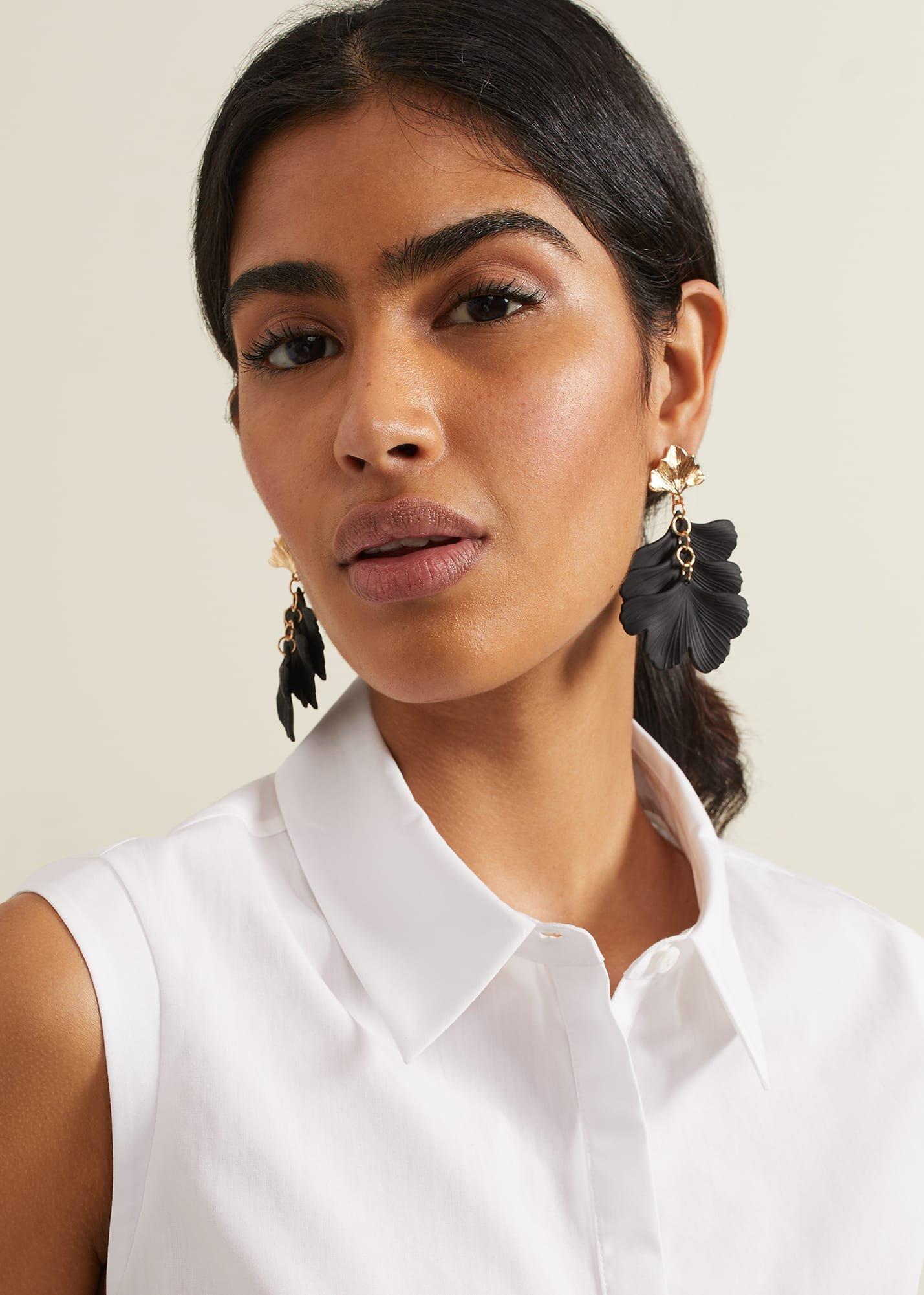 Black Statement Shell Drop Earrings