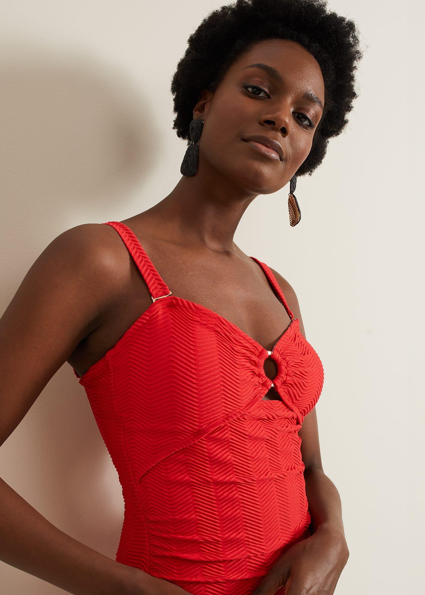 Textured Plain Ring Detail Swimsuit