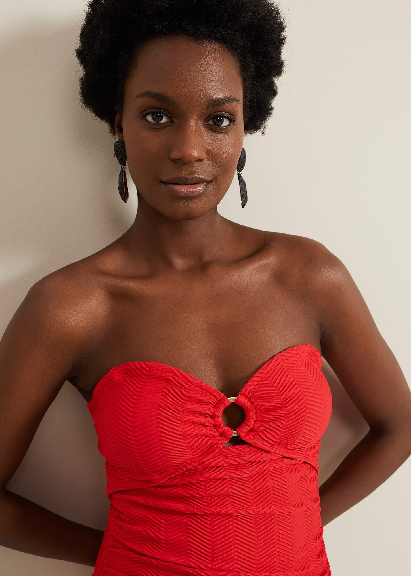 Textured Plain Ring Detail Swimsuit