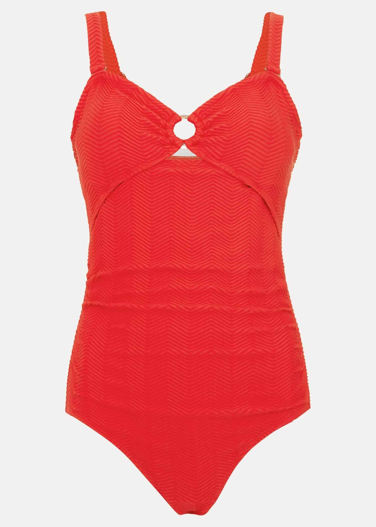 Textured Plain Ring Detail Swimsuit