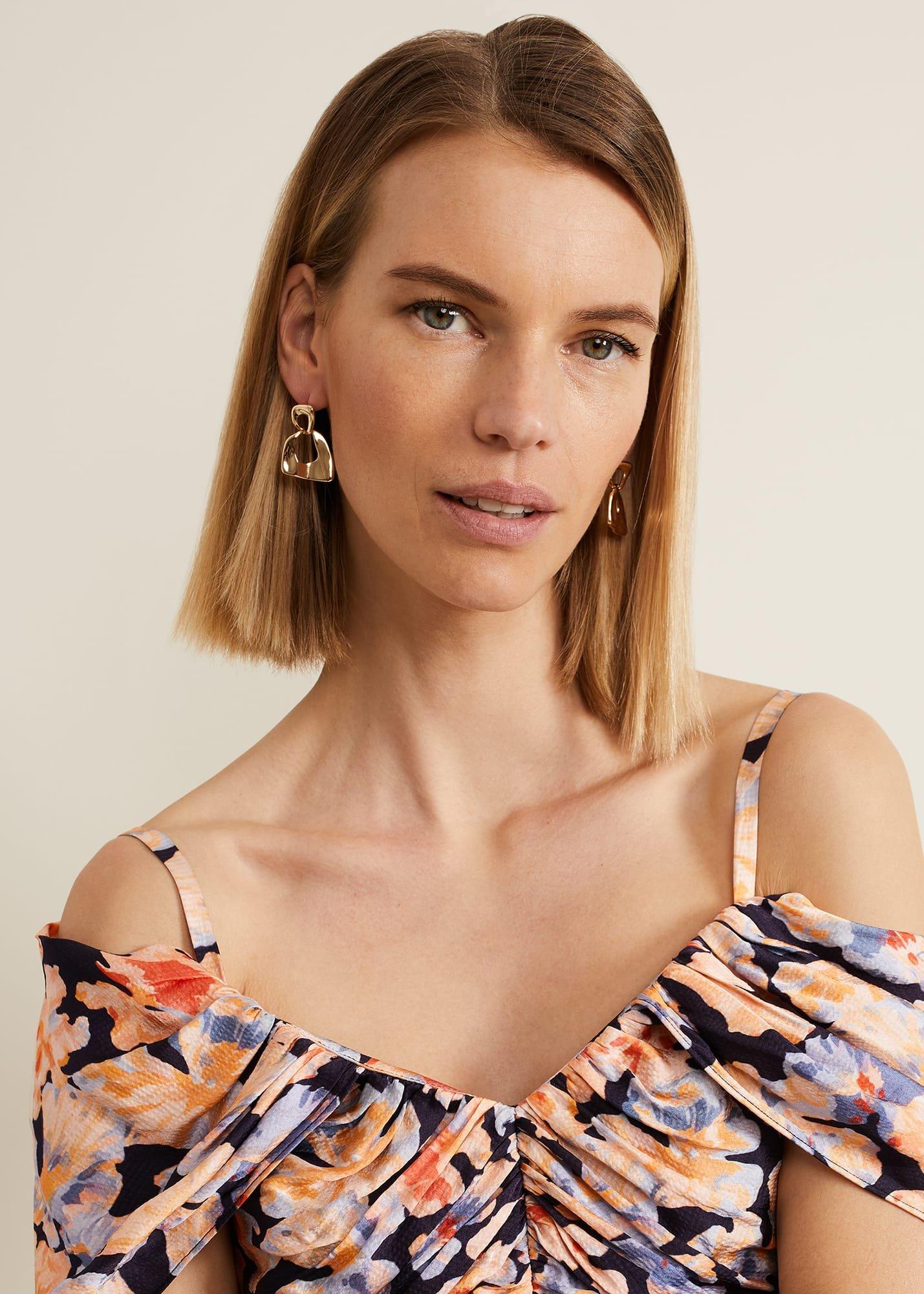 Gold Irregular Square Drop Earrings