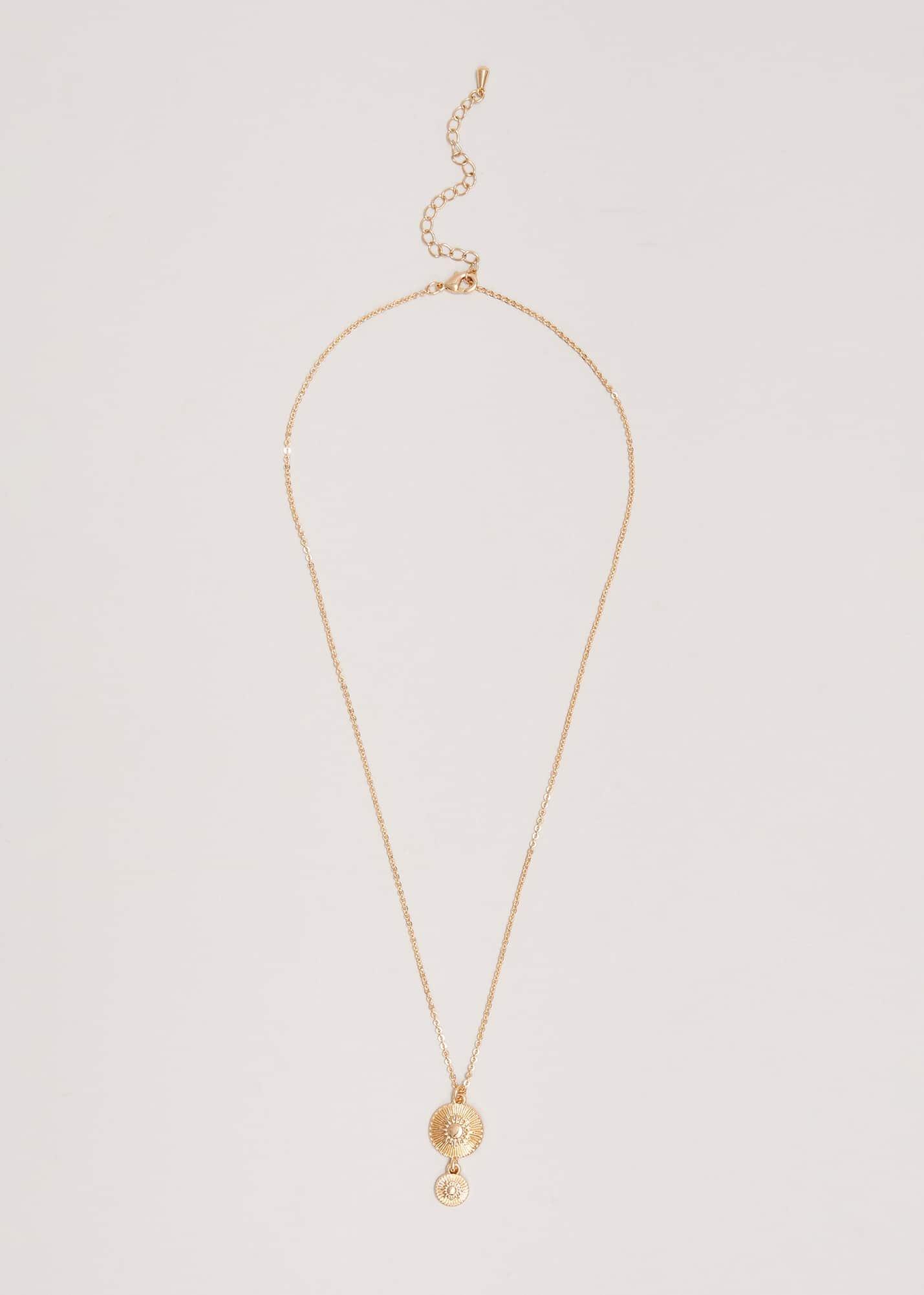 Gold Textured Disc Pendant Necklace