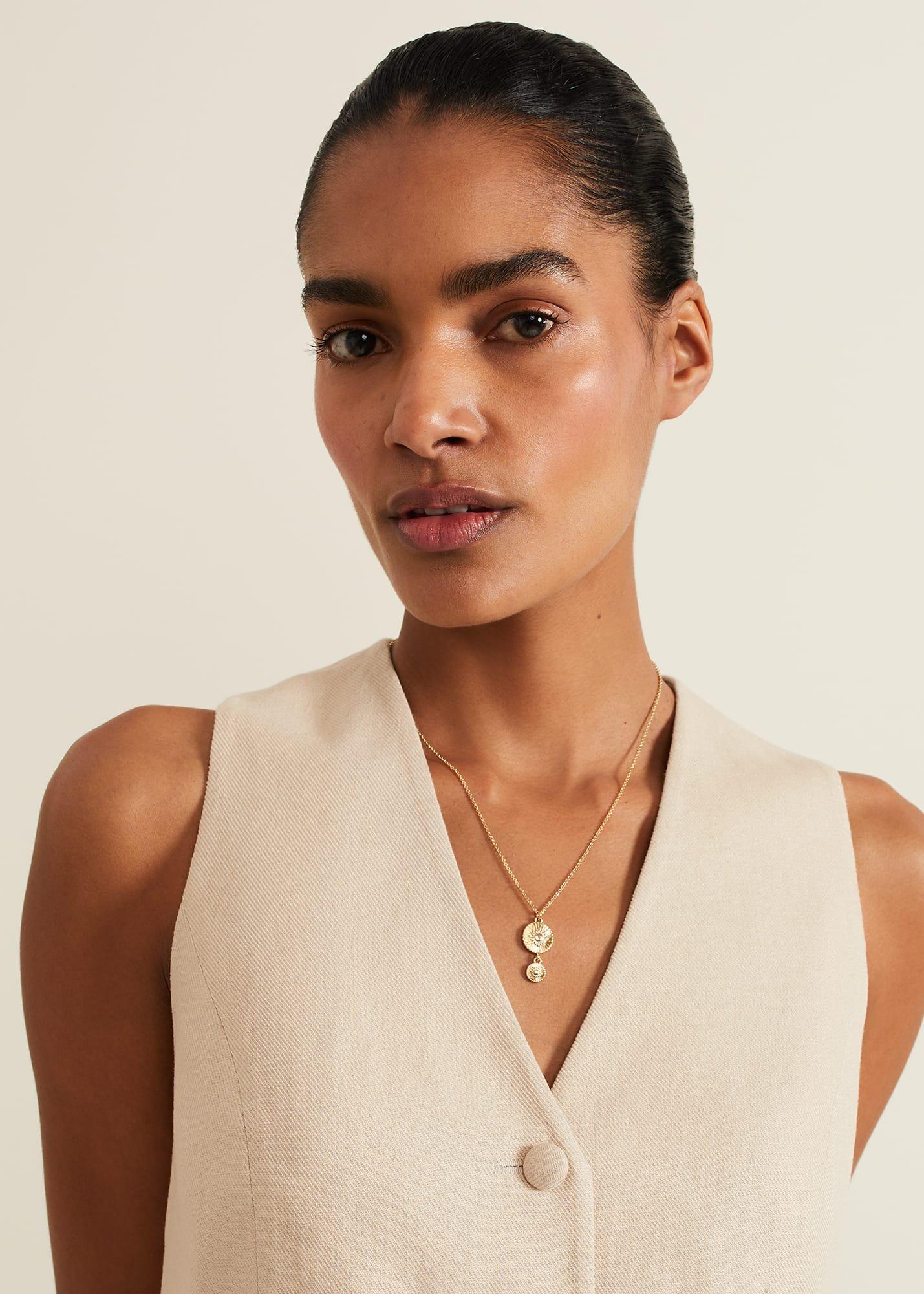 Gold Textured Disc Pendant Necklace