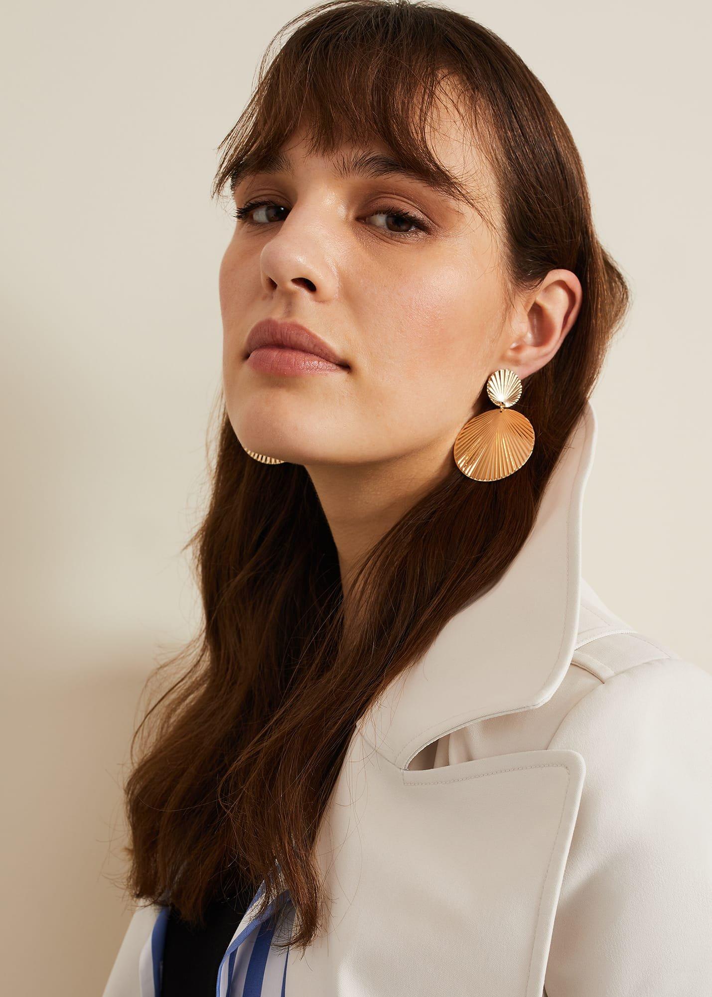 Gold Textured Circular Drop Earrings