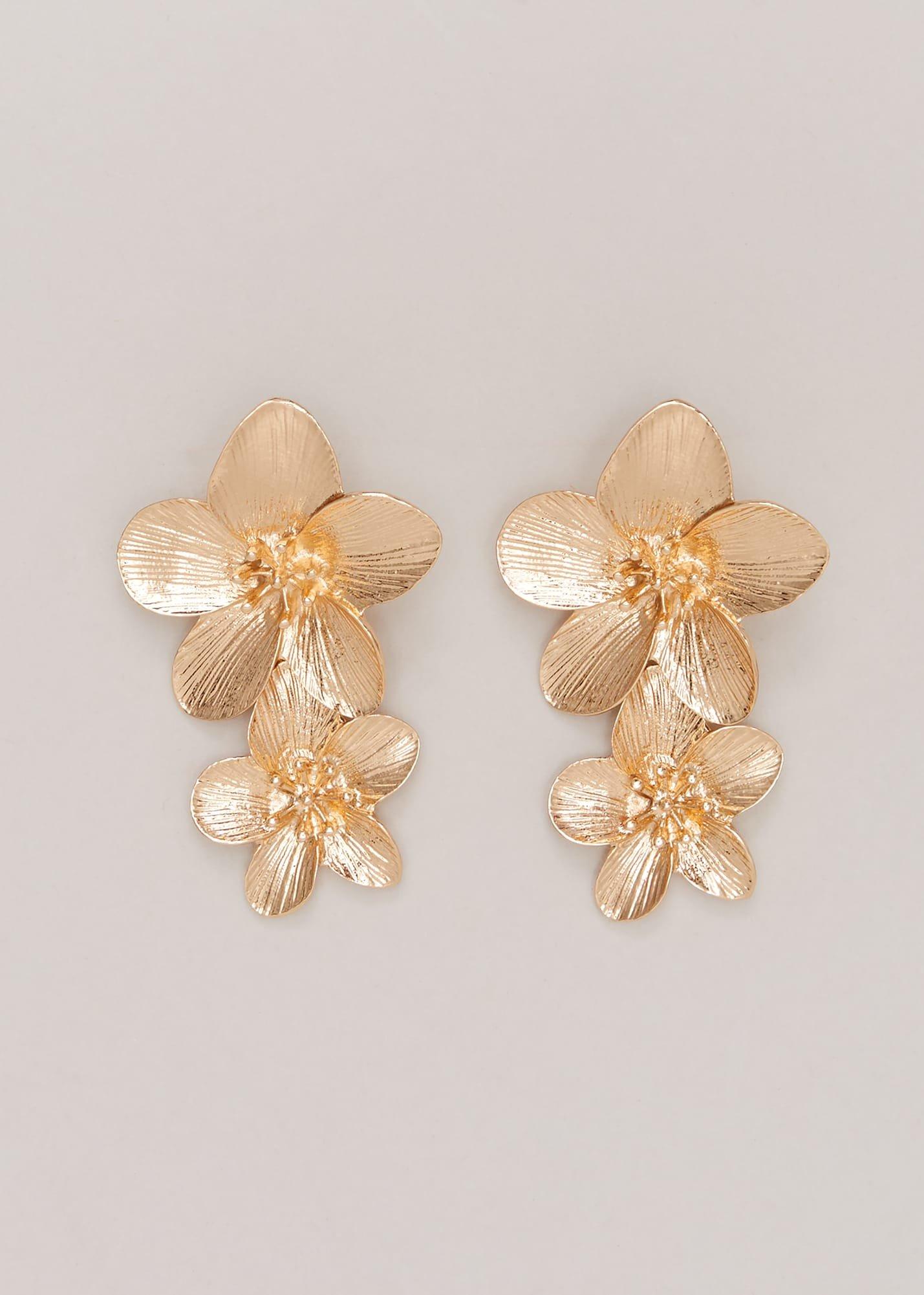 Gold Large Flower Drop Earrings