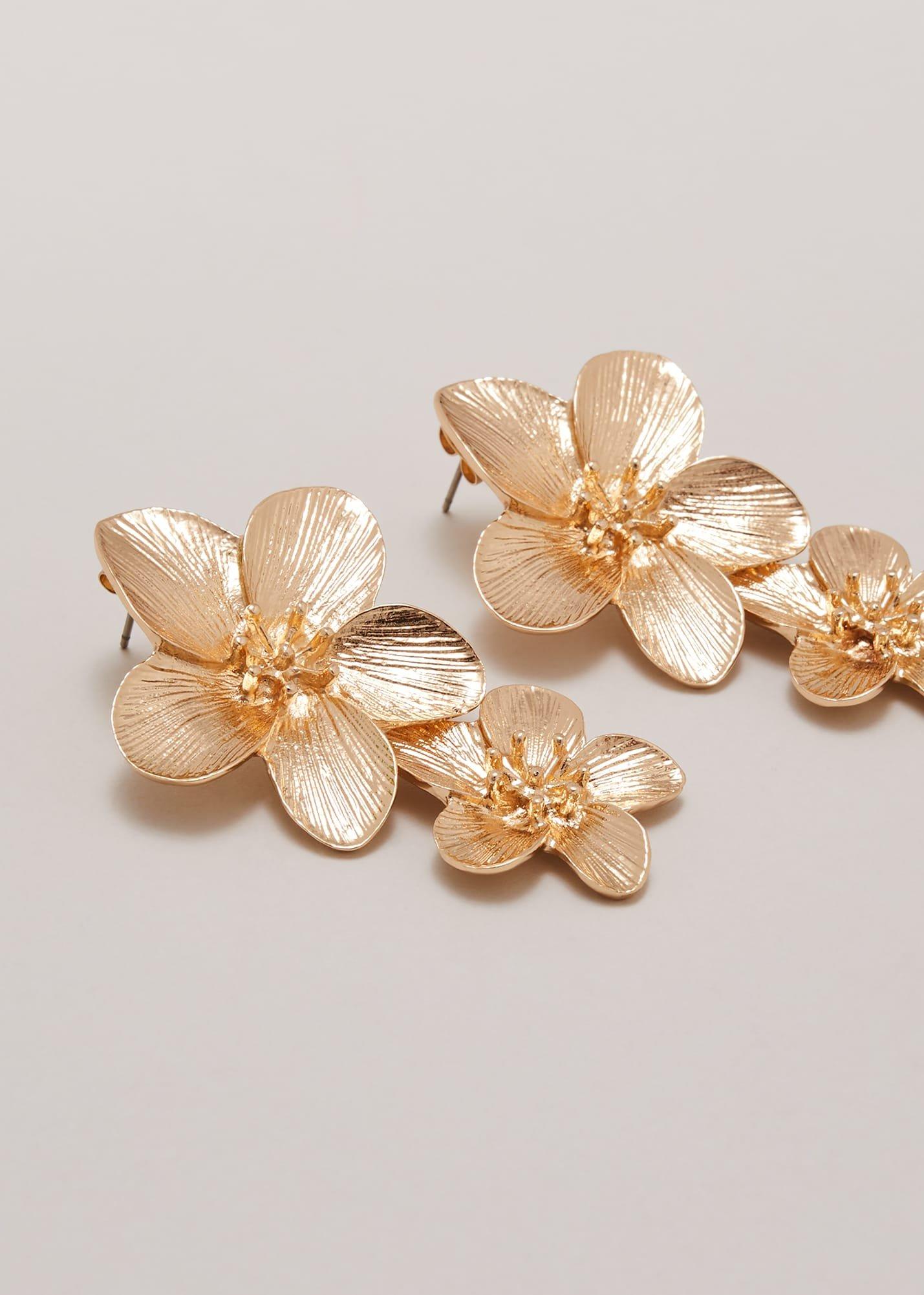 Gold Large Flower Drop Earrings