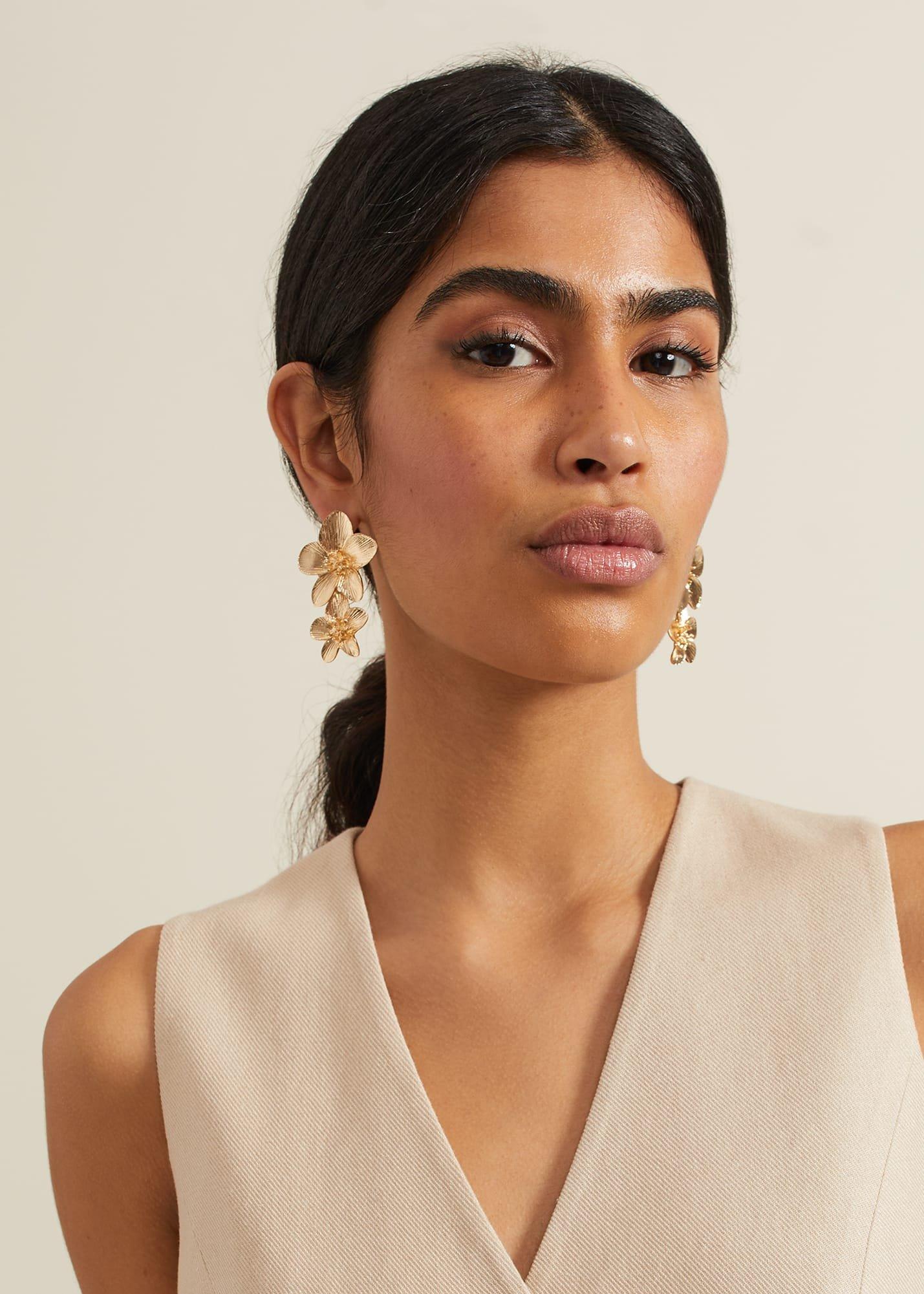 Gold Large Flower Drop Earrings