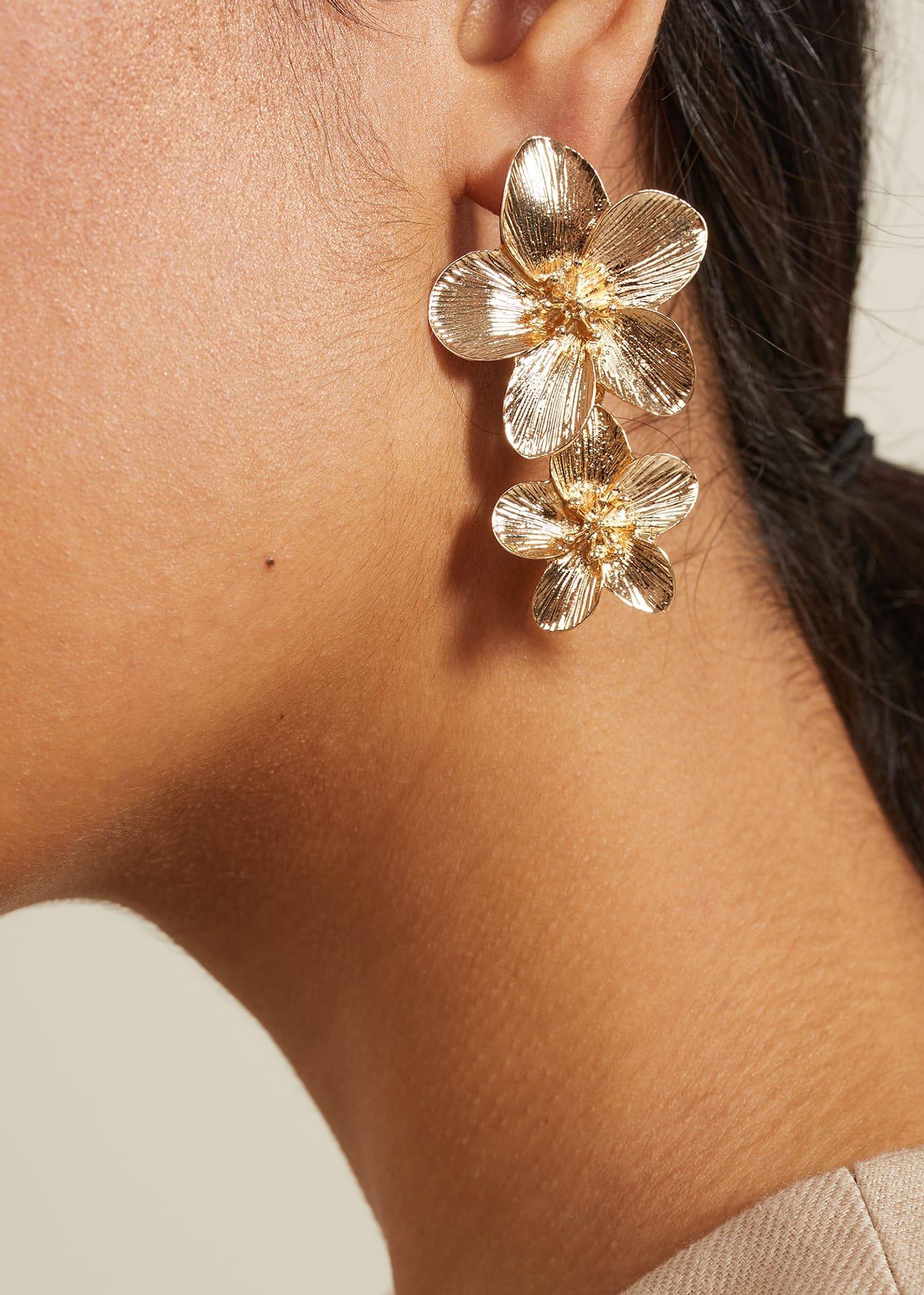 Gold Large Flower Drop Earrings
