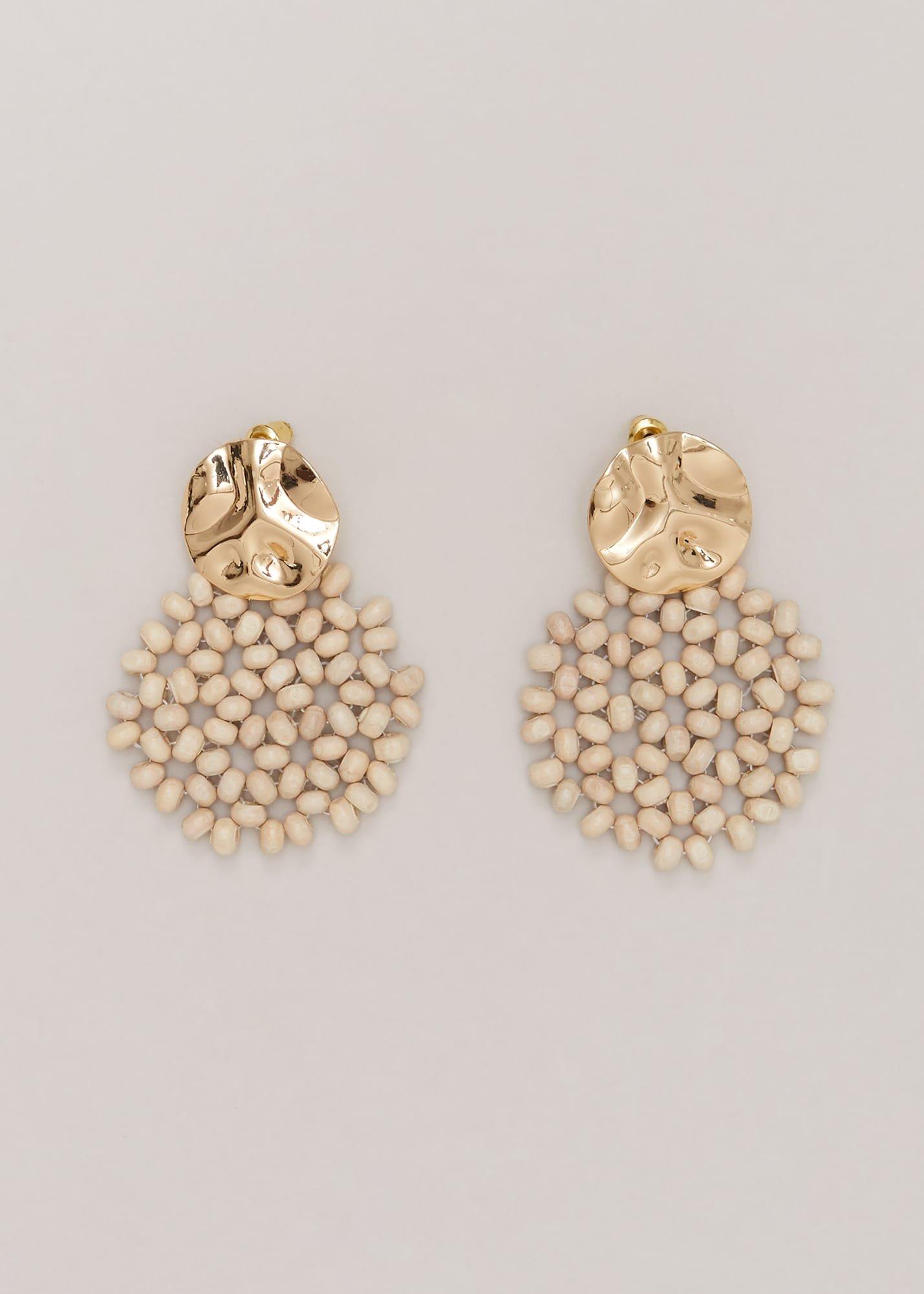 Neutral Beaded Round Earrings
