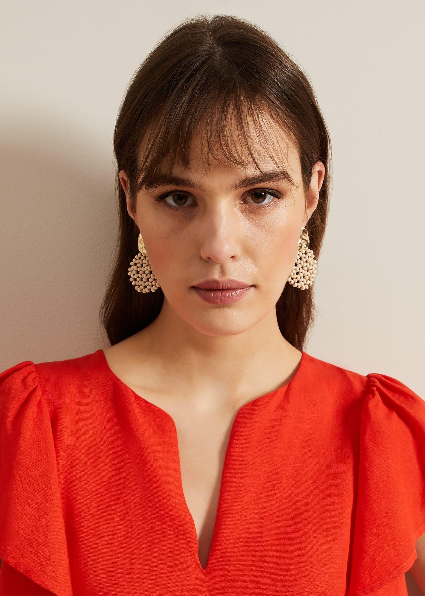 Neutral Beaded Round Earrings