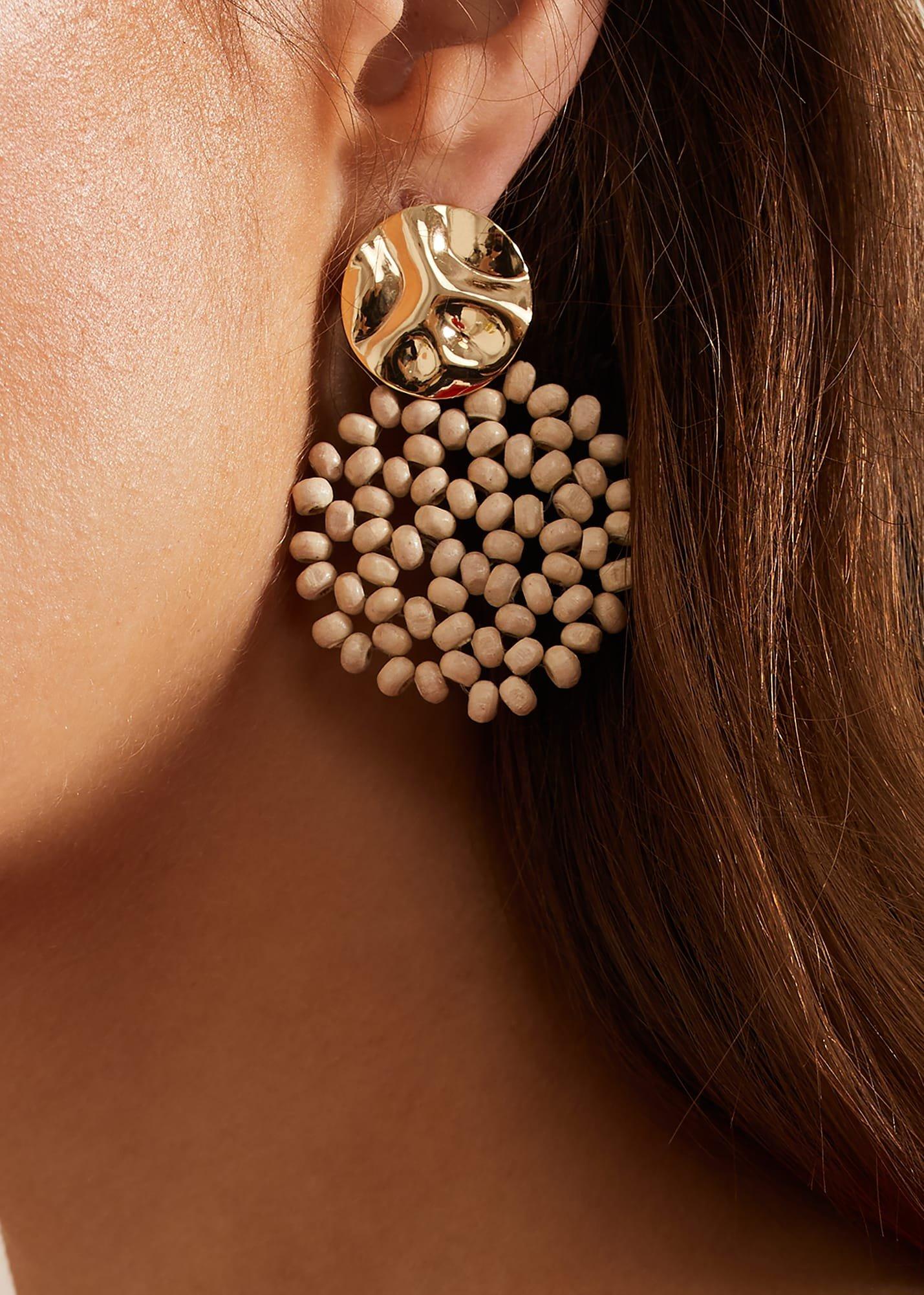 Neutral Beaded Round Earrings