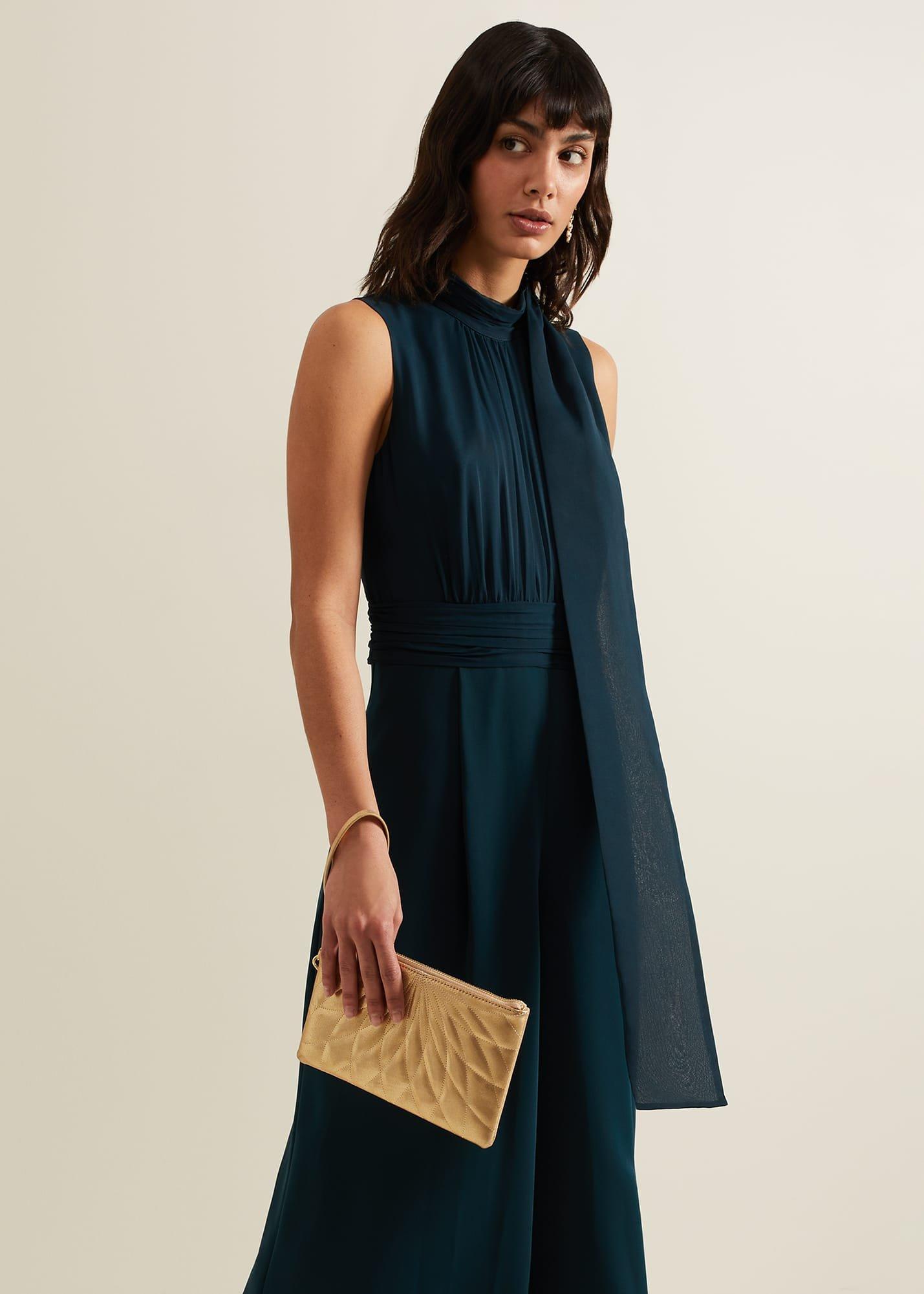 Gold Leather Crossover Stitch Clutch Bag
