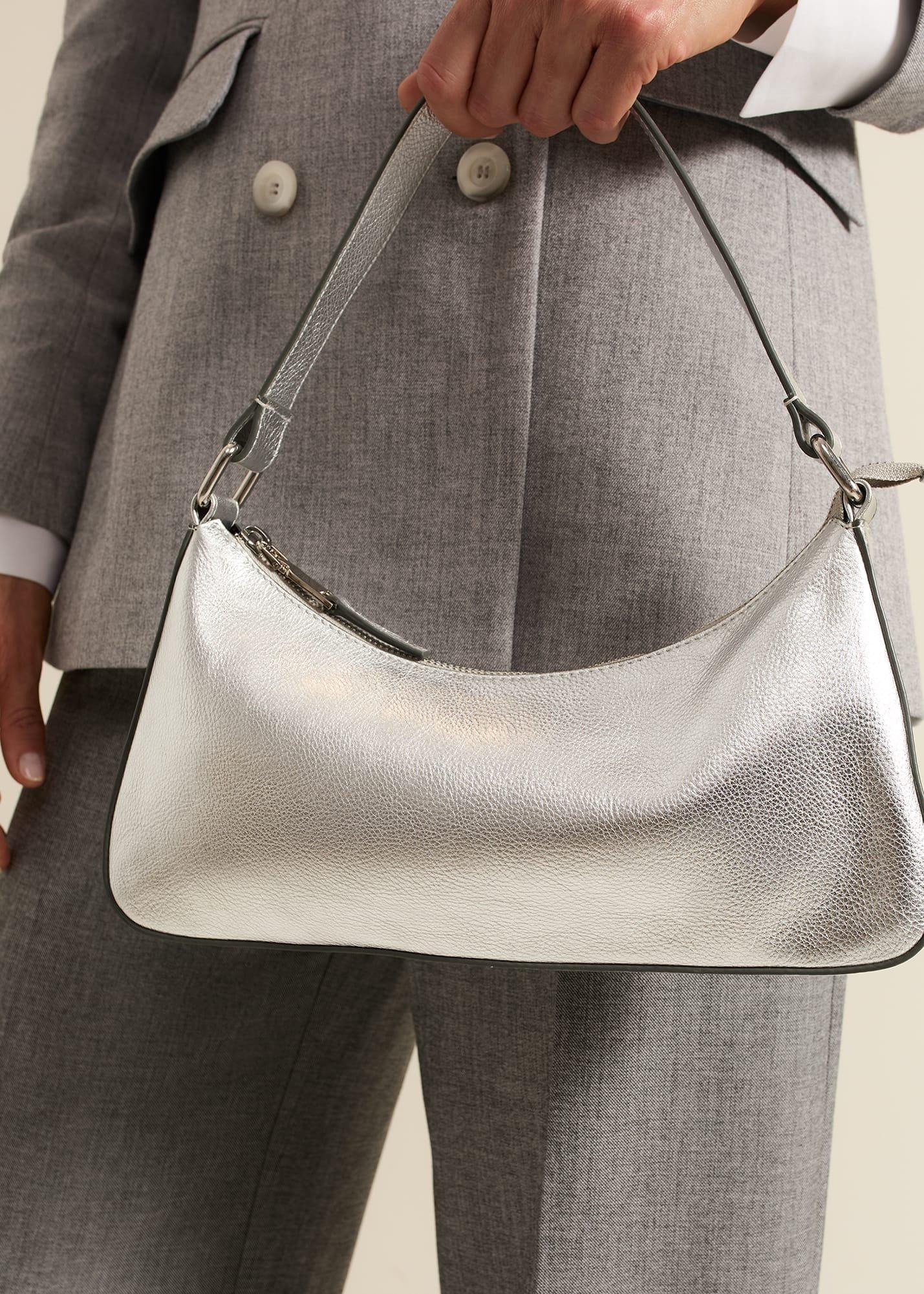 Silver Leather Mini Shoulder Bag