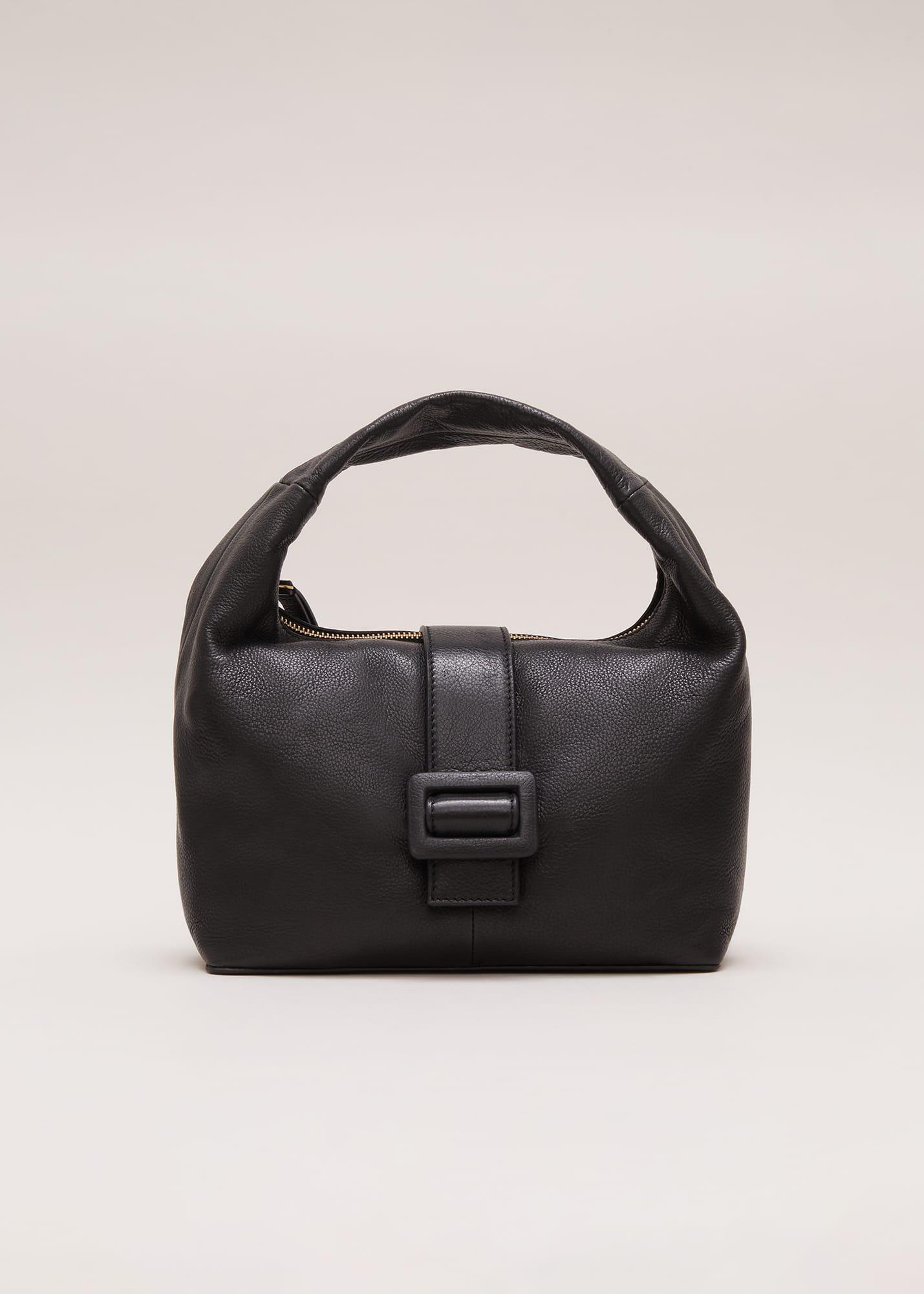Black Leather Mini Buckle Tote Bag