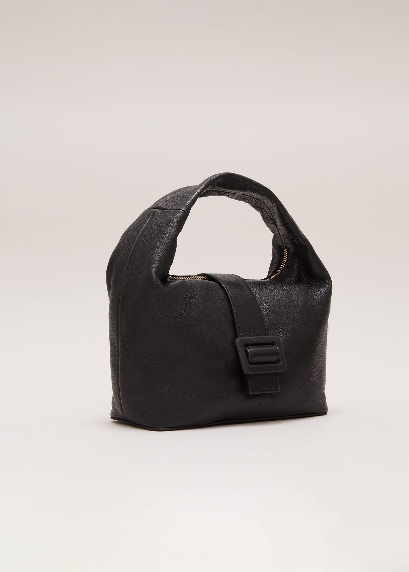 Black Leather Mini Buckle Tote Bag