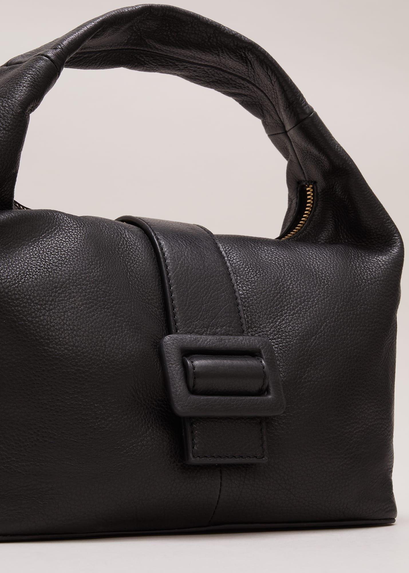 Black Leather Mini Buckle Tote Bag