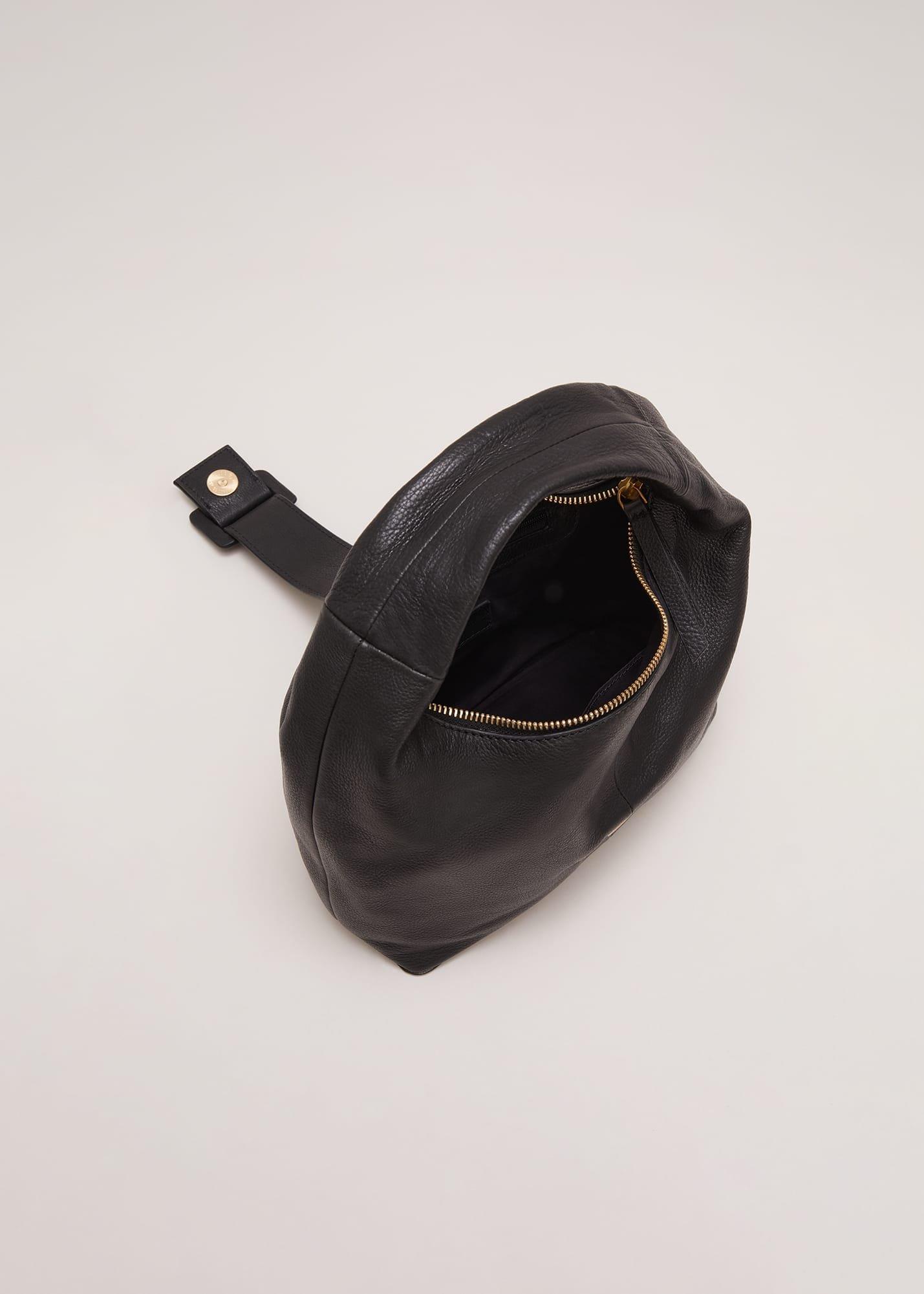 Black Leather Mini Buckle Tote Bag