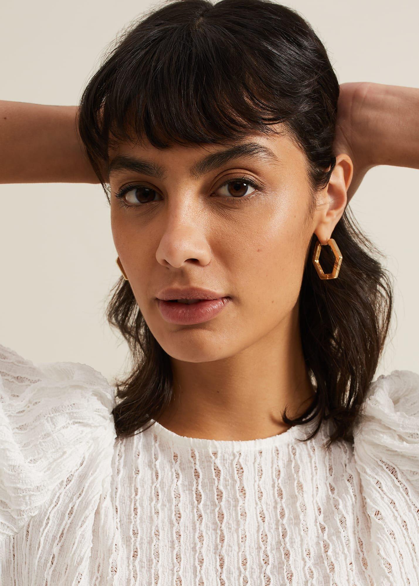 Gold Hexagon Hoop Earrings Set