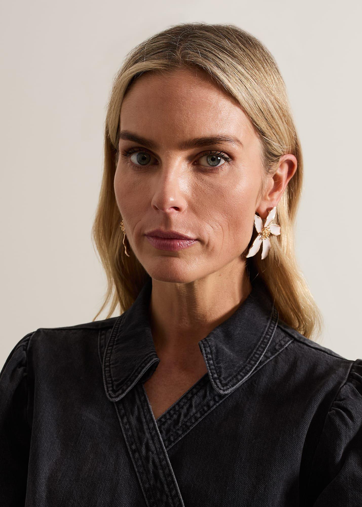 Enamel Oversized Flower Stud Earrings