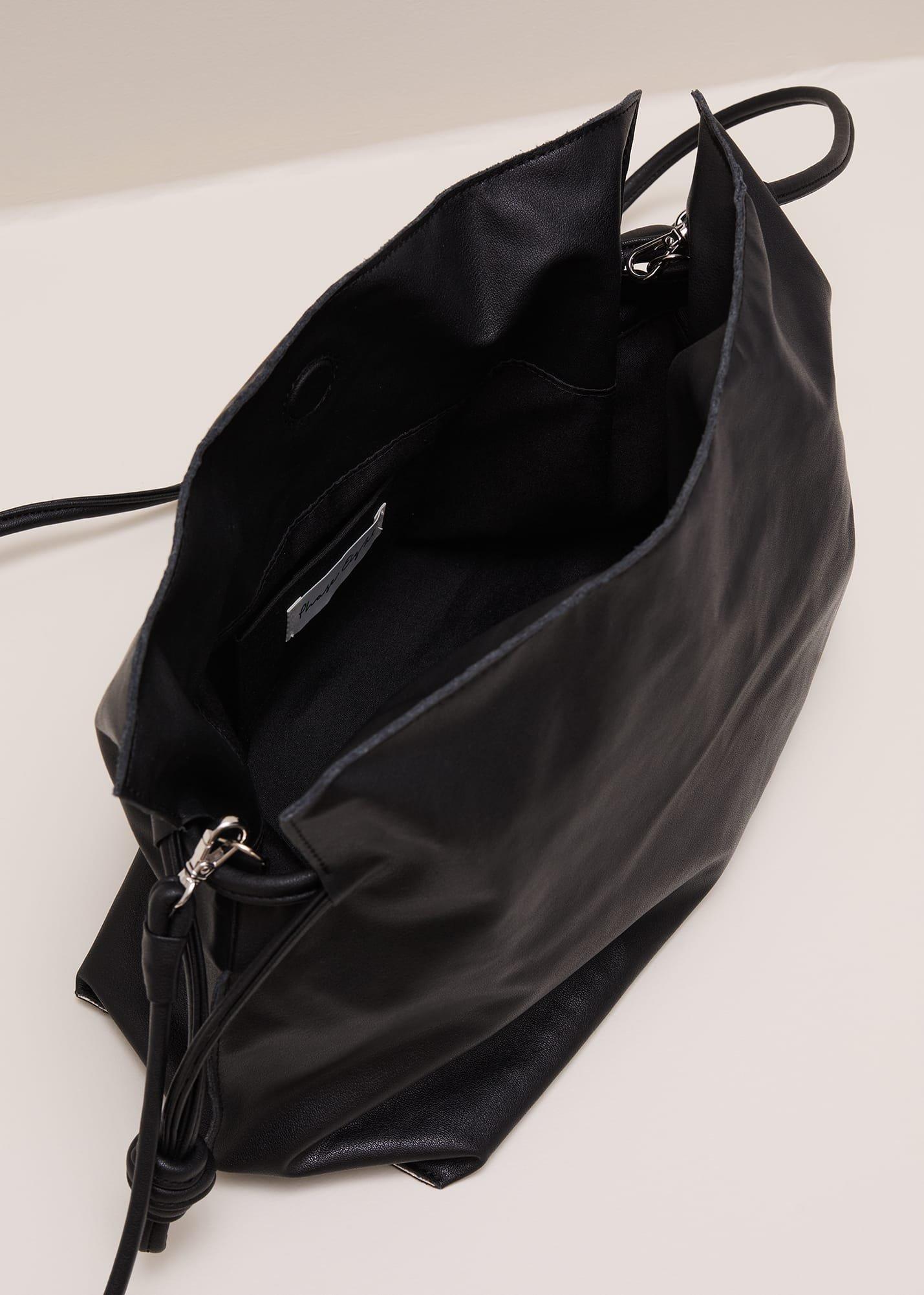 Black Leather Drawstring Soft Pouch Bag