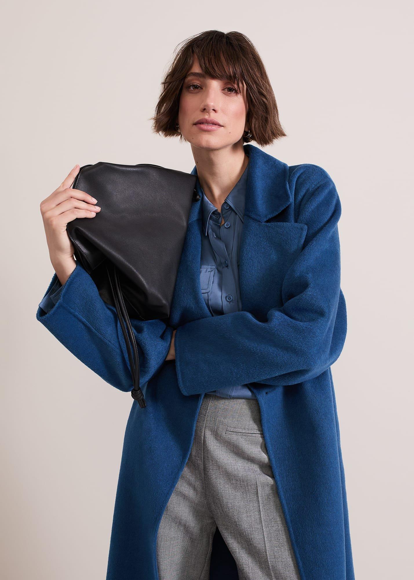 Black Leather Drawstring Soft Pouch Bag