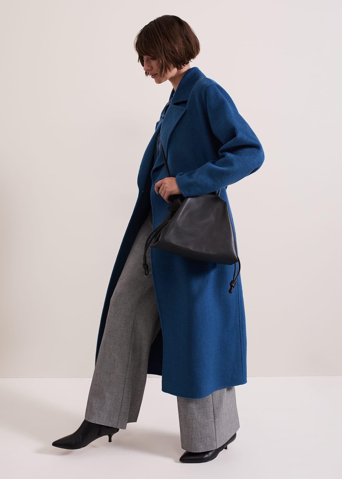 Black Leather Drawstring Soft Pouch Bag