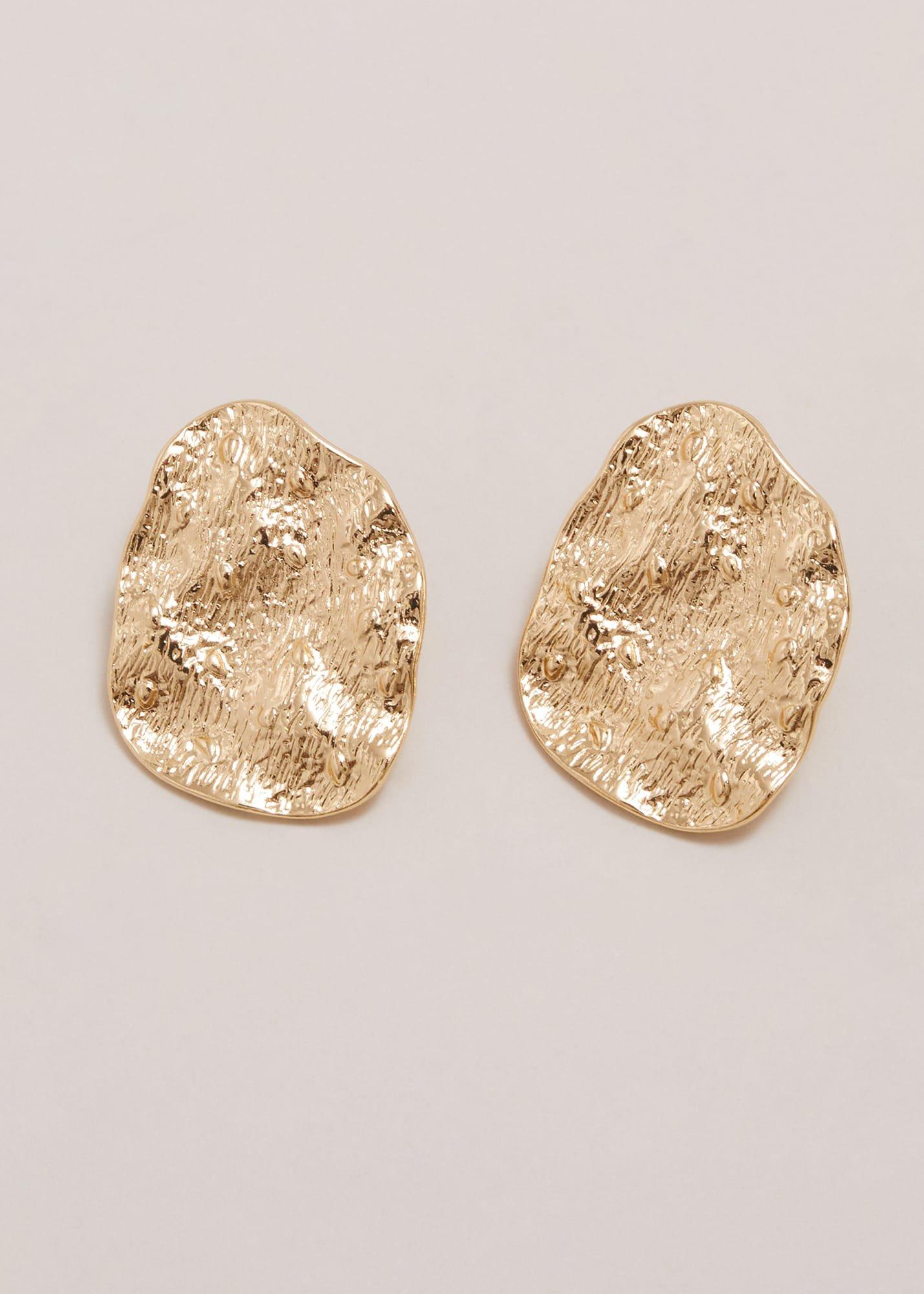 Gold Large Textured Circle Stud Earrings
