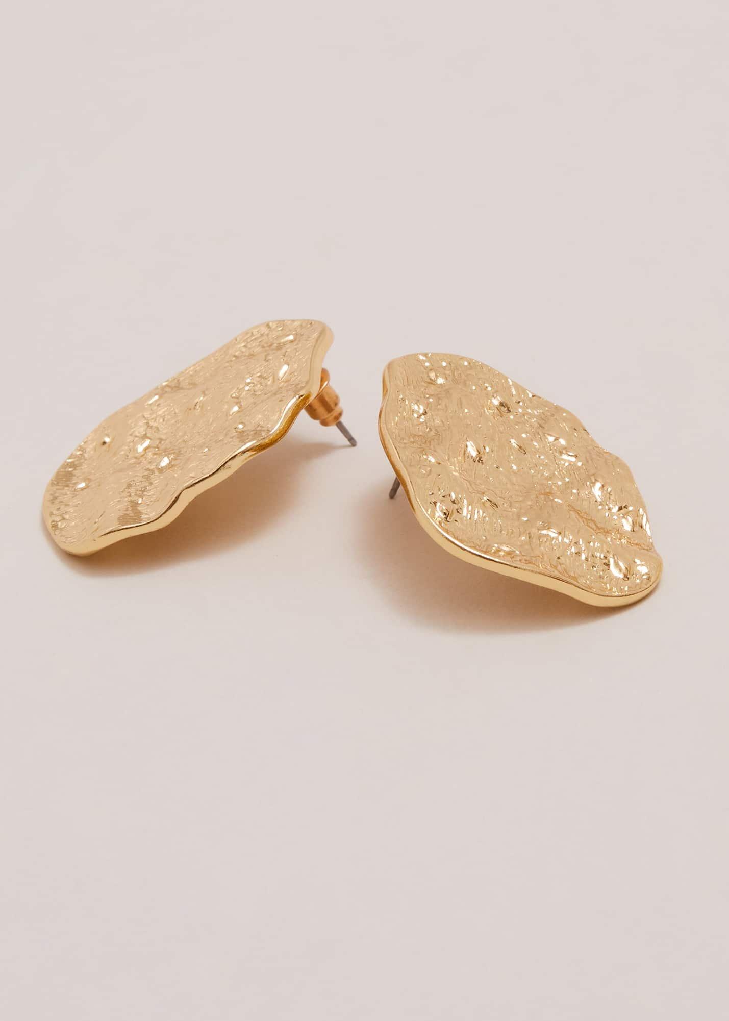 Gold Large Textured Circle Stud Earrings