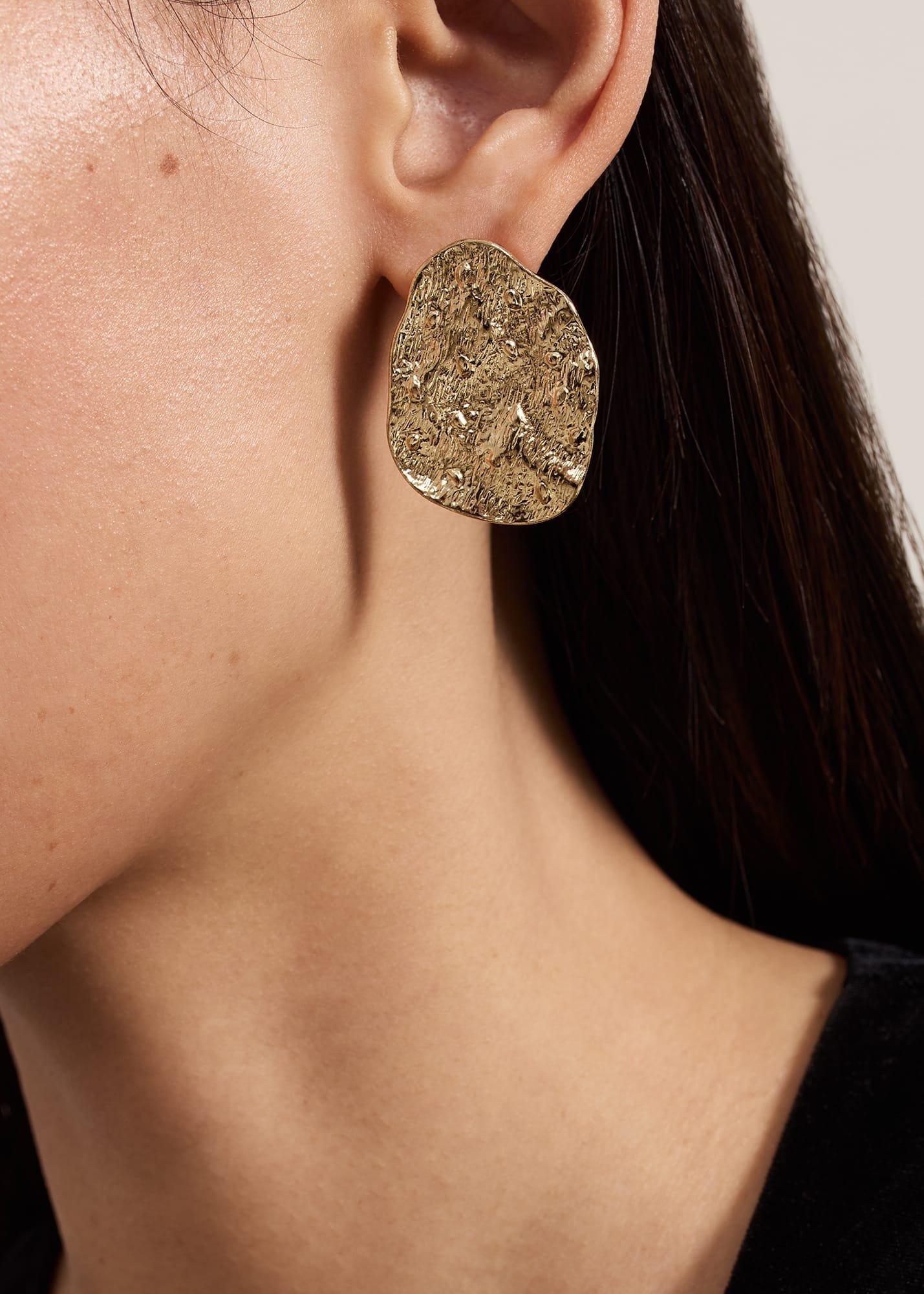Gold Large Textured Circle Stud Earrings