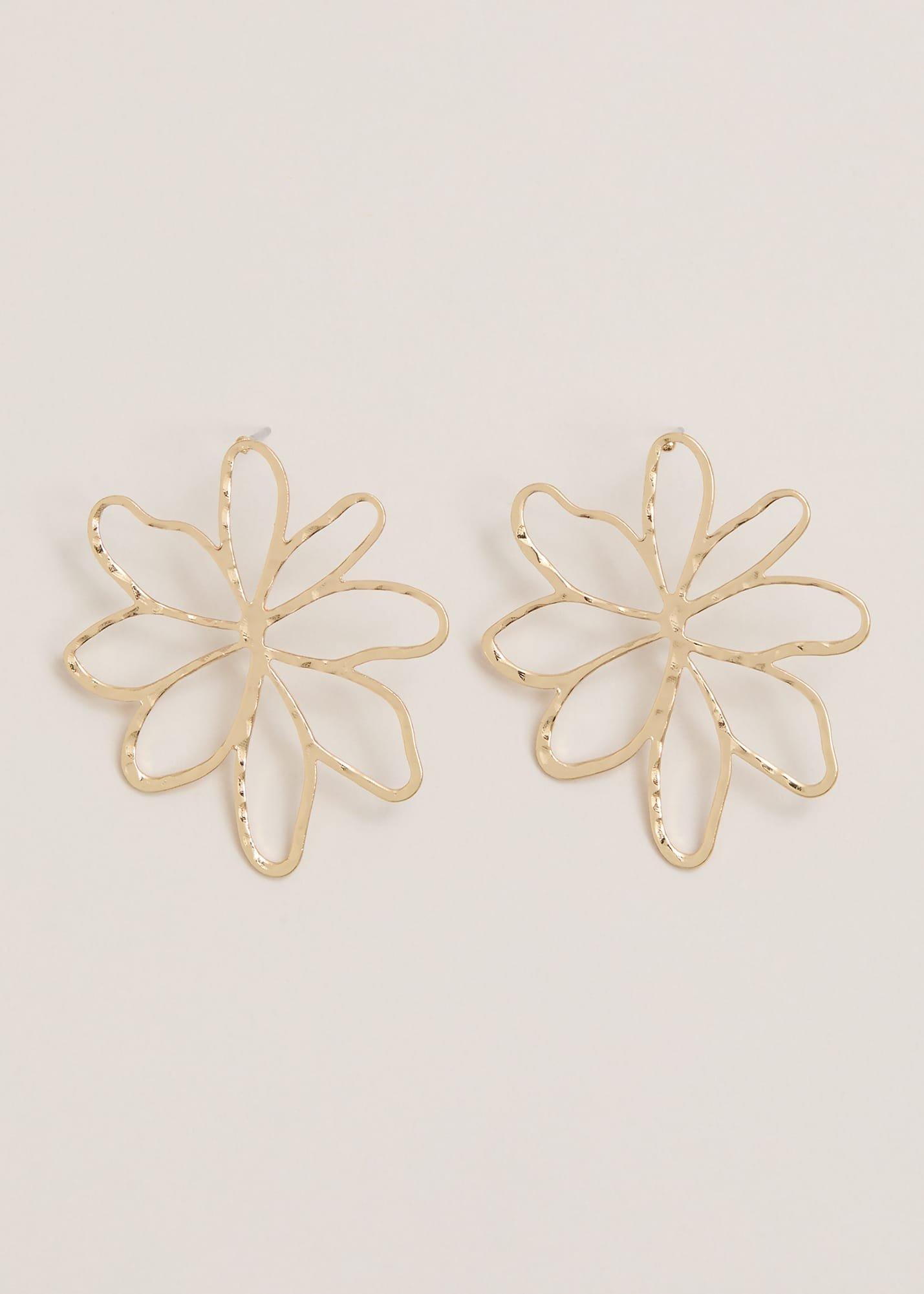 Gold Open Flower Stud Earrings
