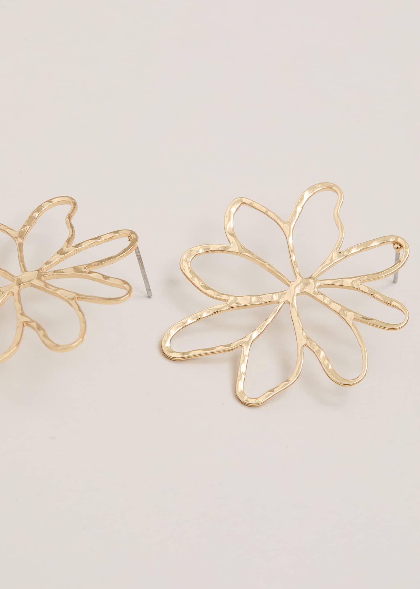 Gold Open Flower Stud Earrings