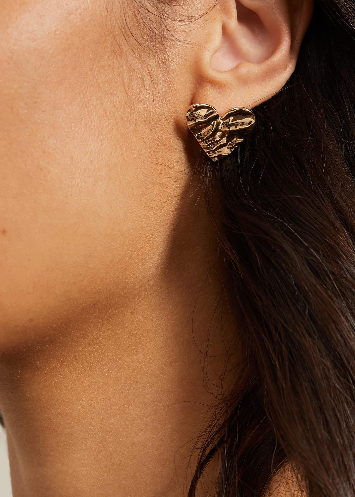 Gold Large Heart Stud Earrings