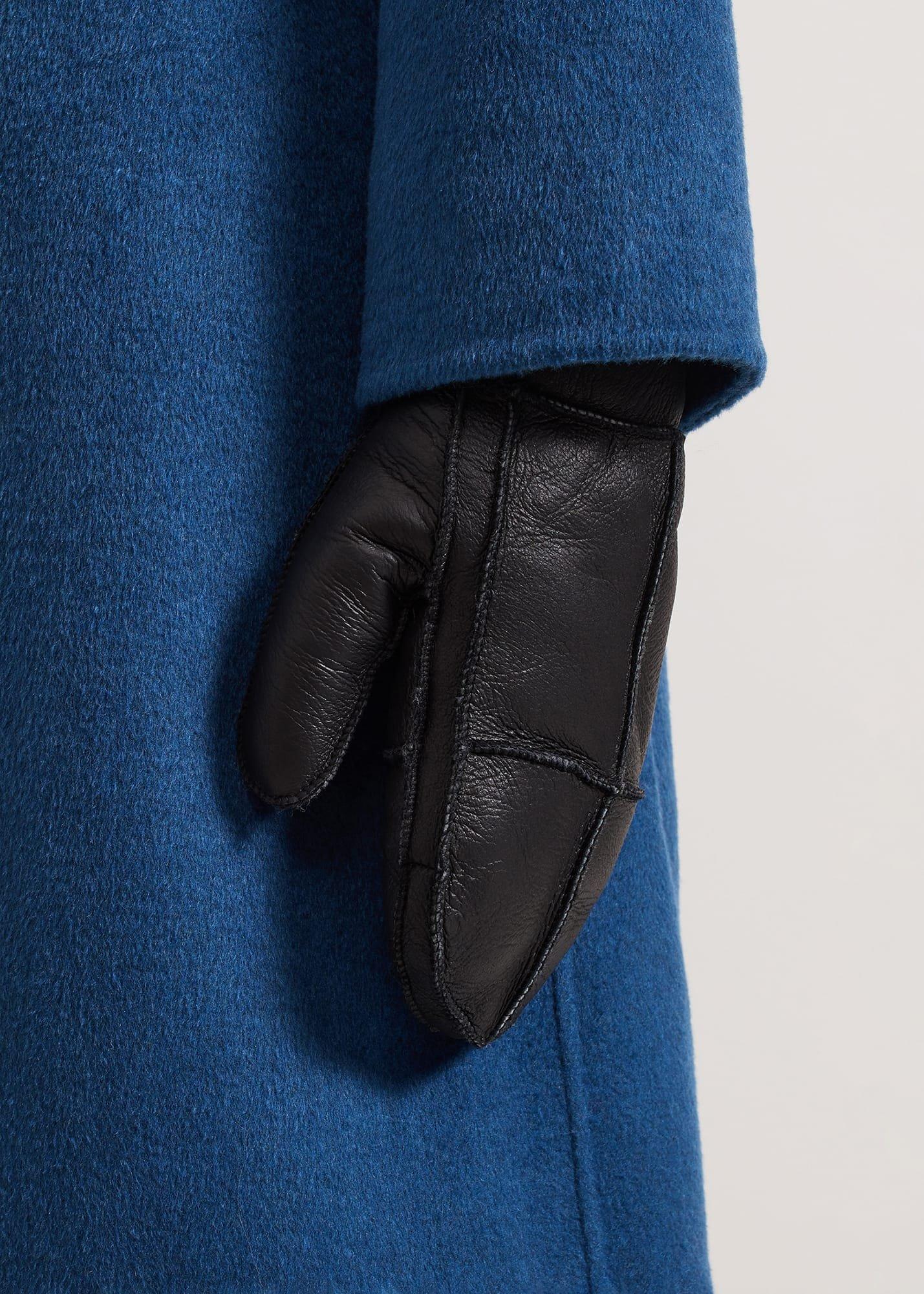 Black Leather Shearling Mittens