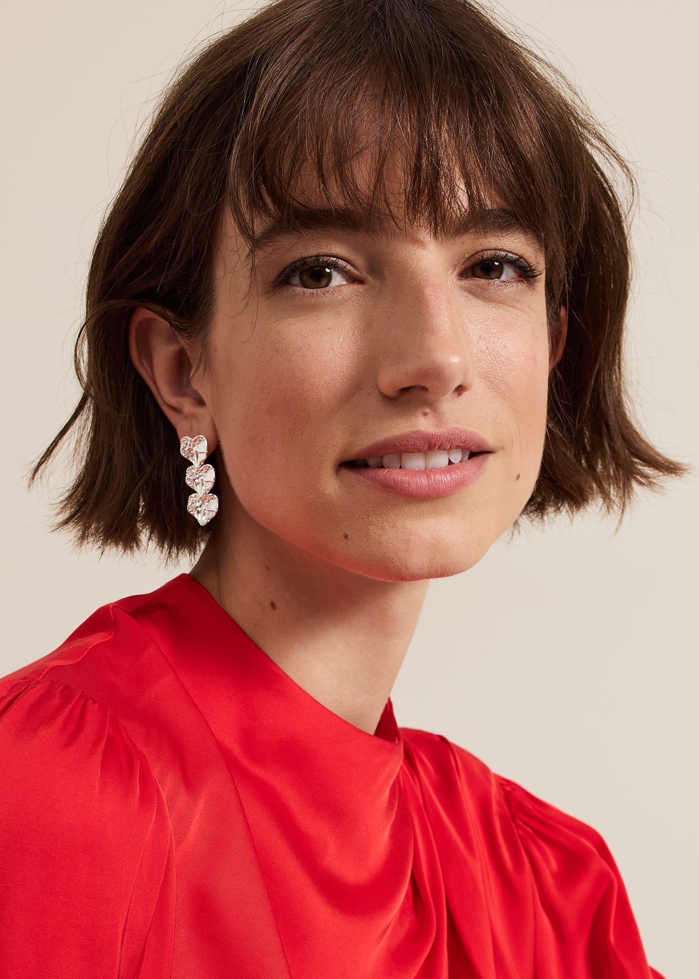 Silver Triple Heart Earring