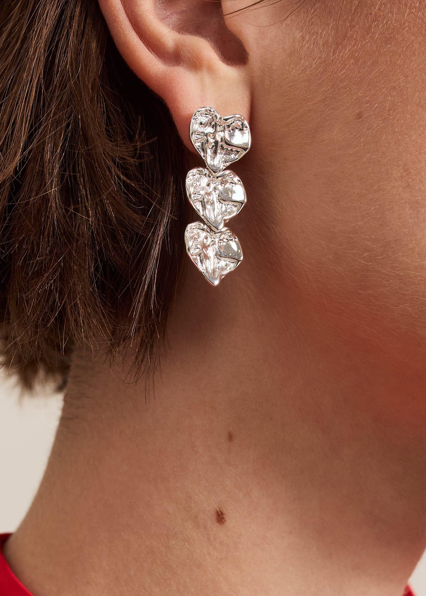 Silver Triple Heart Earring