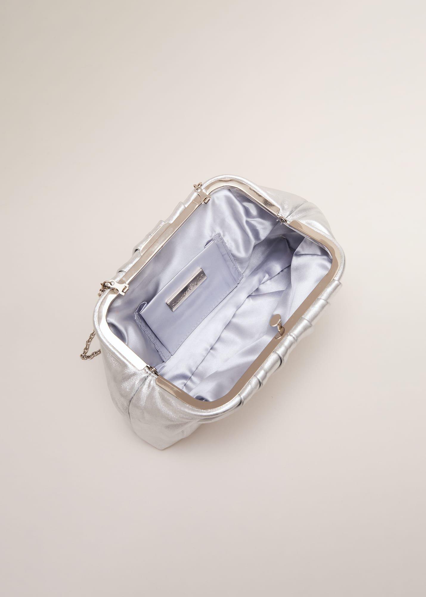 Silver Leather Pouch Clutch Bag