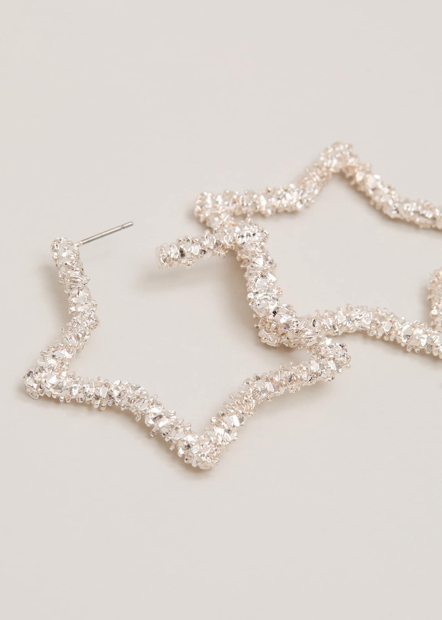 Silver Textured Large Star Hoop Earrings