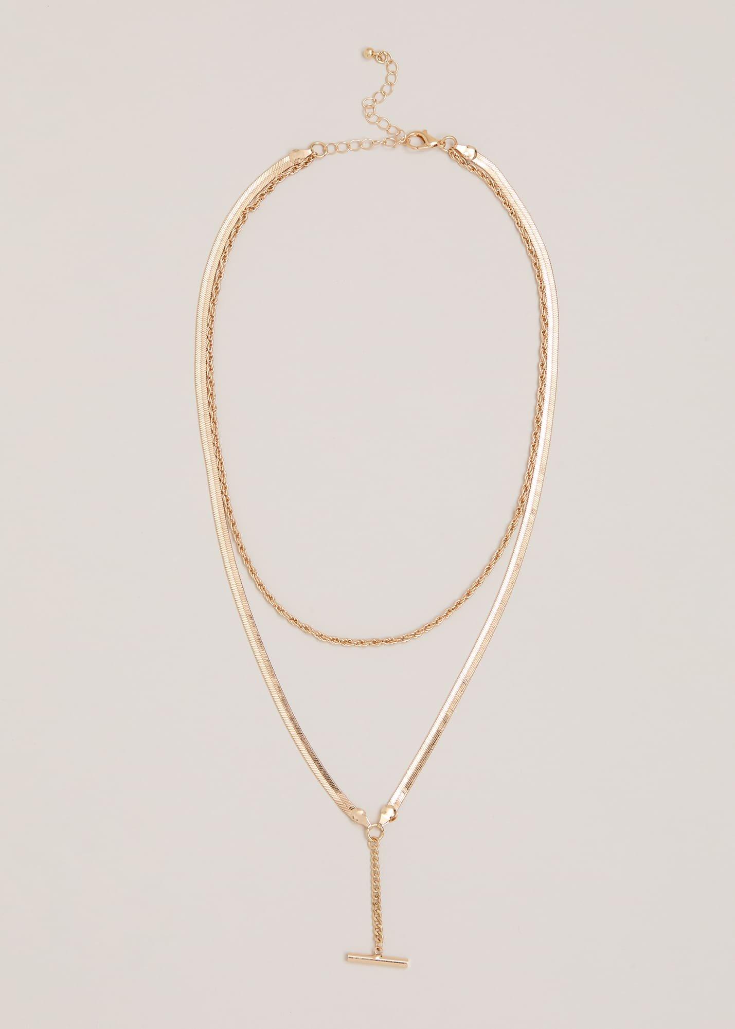 Gold Snake Chain T-Bar Necklace
